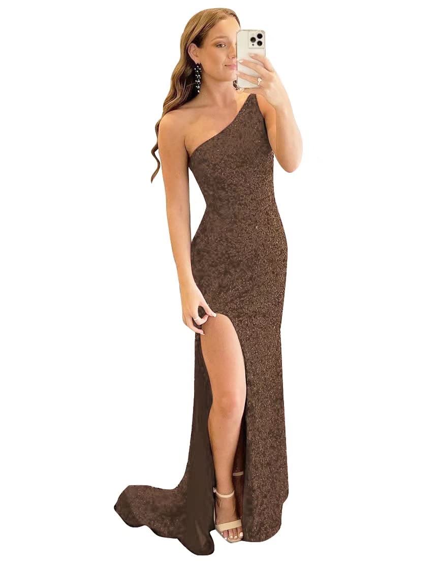 Lindo Noiva One Shoulder Sequin Mermaid Prom Dress with High Slit - Elegant Long Formal Evening Gown for Wedding Guest, Cocktail Party & Special Occasions