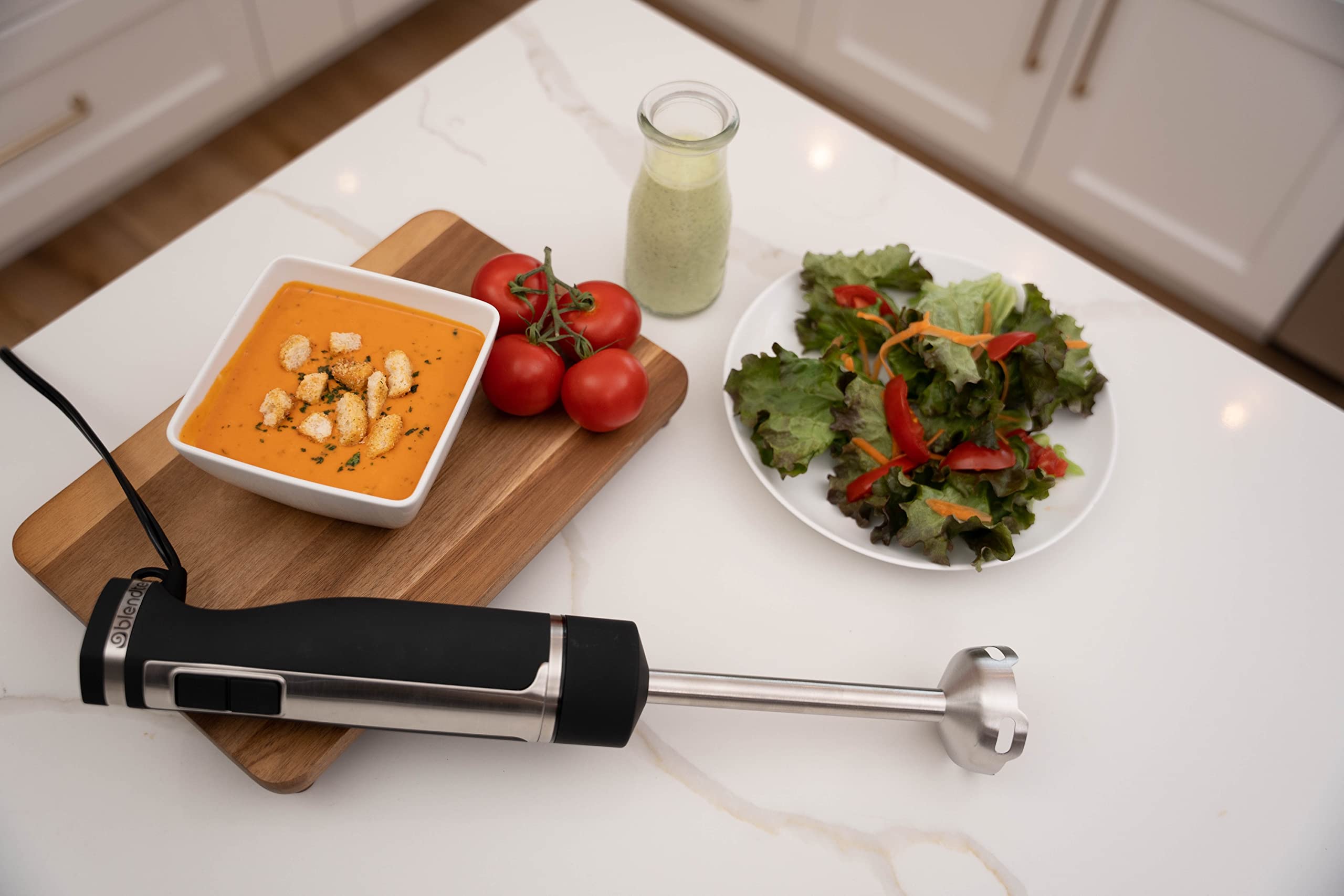 Blendtec Professional Immersion Blender - 500W Powerful Handheld Stick Blender with Whisk & Food Processor Attachment - Includes 3 Accessories, 20oz BPA-Free Mixing Jar & Storage Tray - Stainless Steel Design - Perfect for Smoothies, Soups, Baby Food & Baking