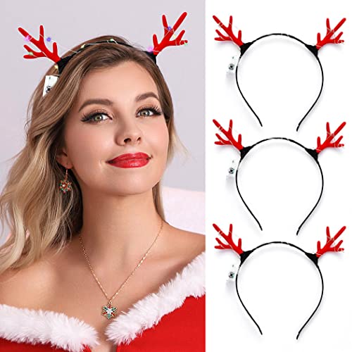 DRESBE LED Christmas Headbands - Light Up Hair Hoop with Mini Antlers for Women & Girls (3-Pack, Black) | Perfect for Xmas Parties, Holiday Photos & Festive Celebrations