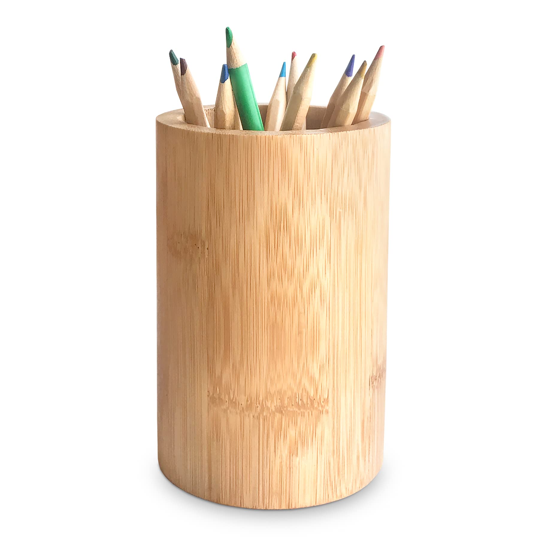 Sophie & Panda Bamboo Pen Holder, Toothbrush Organizer, Makeup Brush Storage, Utensil Caddy - Eco-Friendly Bamboo Cylinder for Home, Office & Bathroom Organization