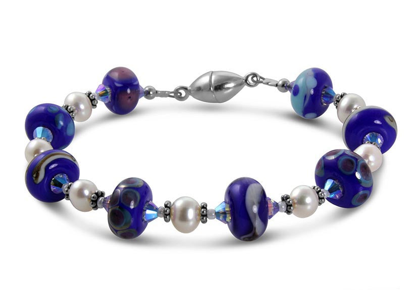 Handmade Cobalt Blue Lampwork Glass Beaded Bracelet for Women - Boho Chic Jewelry Gift for Birthday, Anniversary & Special Occasions