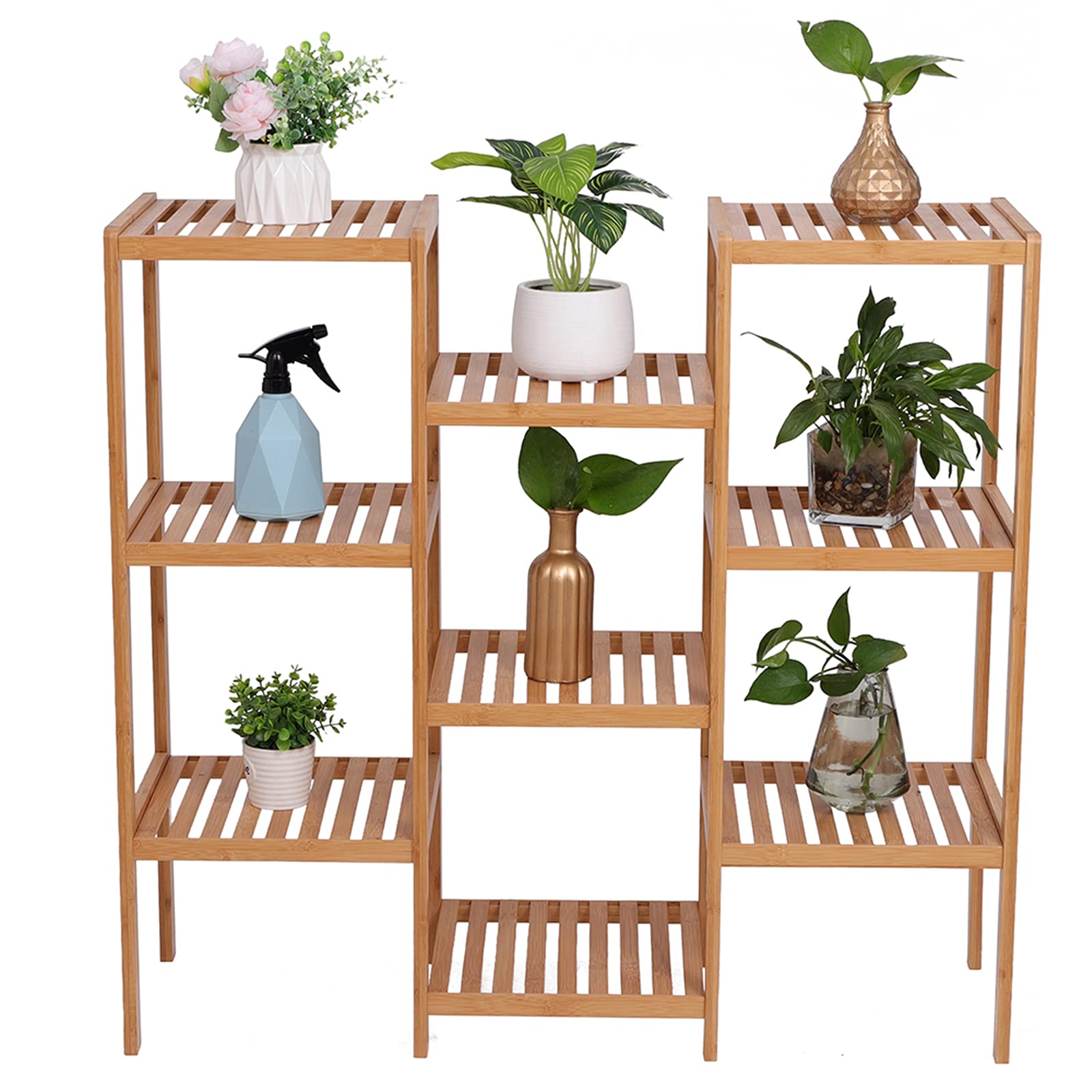 100% Bamboo 9-Tier Plant Stand - Multi-Functional Display Shelf for Flower Pots, Books & Home Decor (96x90x33cm) | Sturdy Natural Wood Shelving Unit for Indoor Garden, Living Room & Balcony Organization