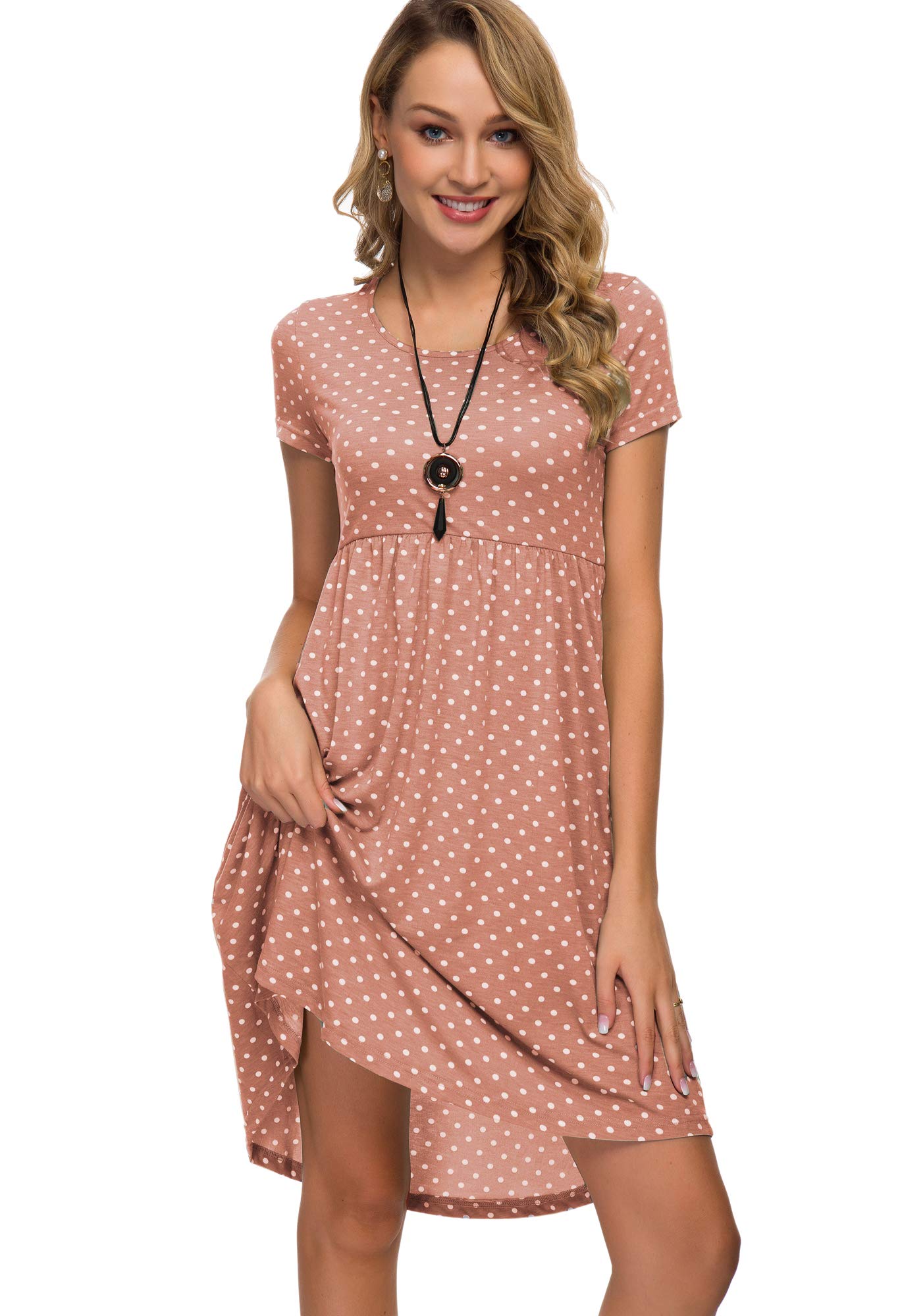 Women's Short Sleeve Flare Midi Dress - Summer Loose Casual Swing Dress with Pockets - Polka Dot & Floral Print - Perfect for Beach, Vacation, and Everyday Wear
