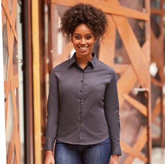 Russell Collection Women's Long Sleeve Classic Twill Shirt (J916F) - Comfortable Office Wear & Casual Outfit for Professional Women