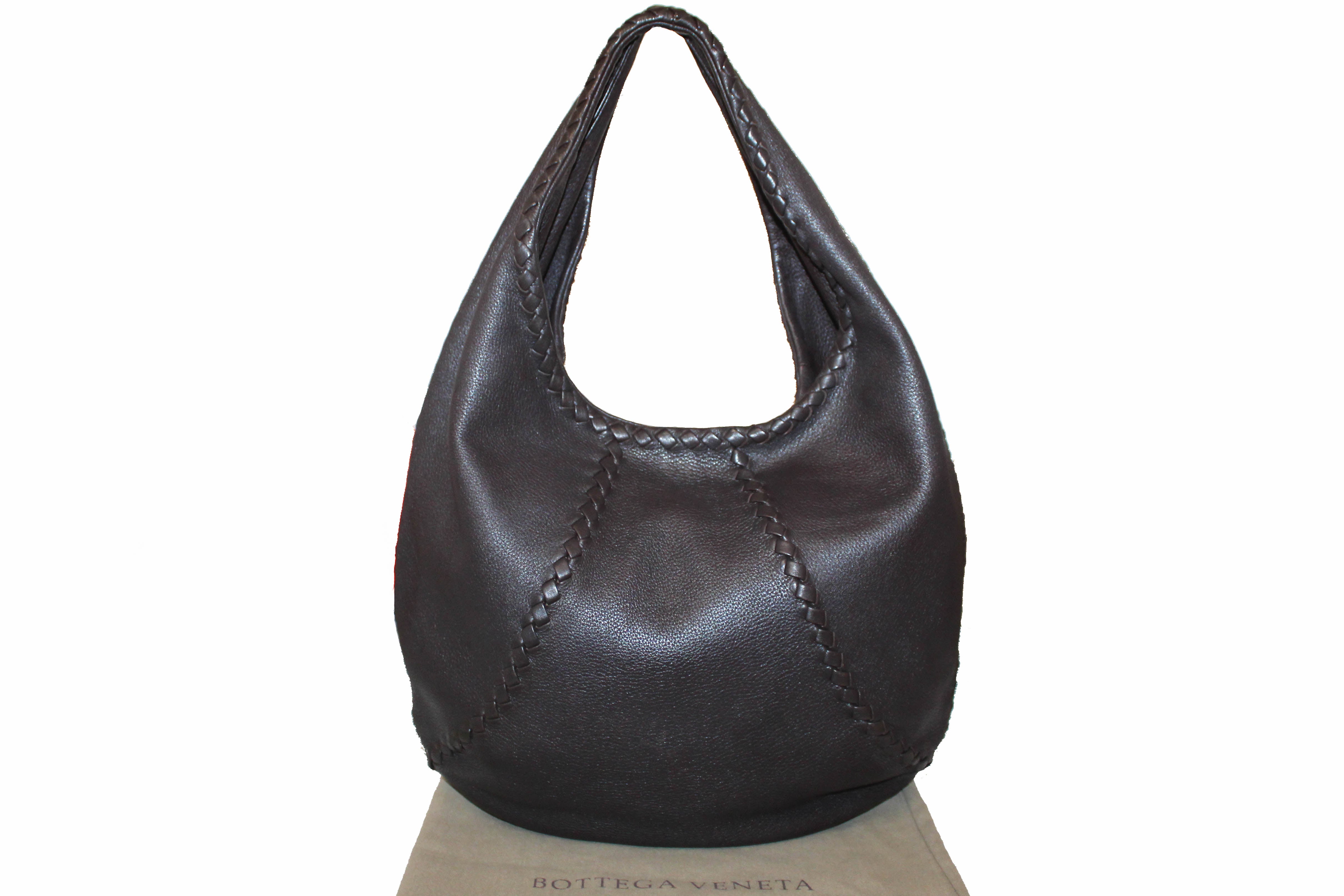 Authentic Bottega Veneta Dark Brown Cervo Leather Baseball Hobo Bag - Luxury Designer Shoulder Bag for Women | Perfect for Work, Travel & Everyday Use