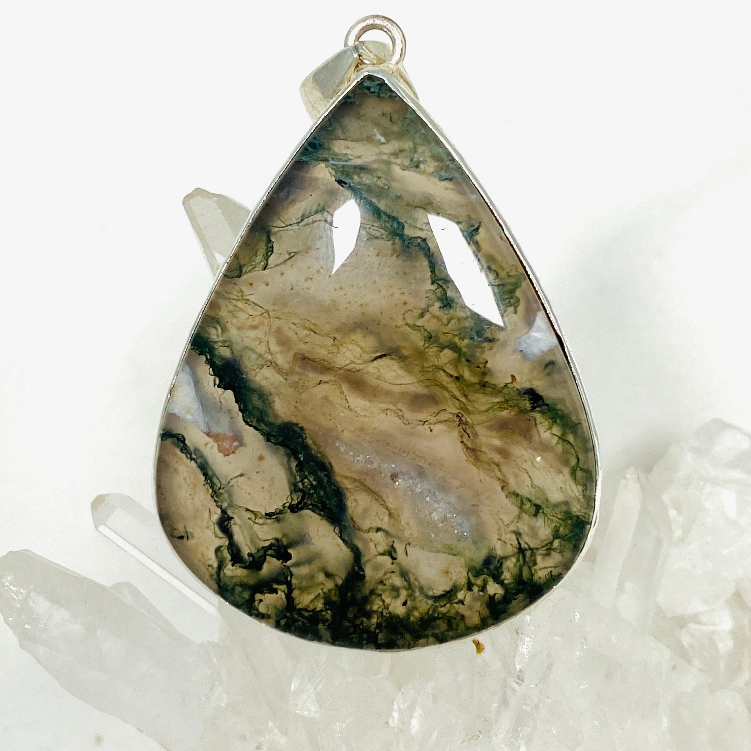 Natural Moss Agate Teardrop Pendant Necklace - KPGJ3624 | Healing Crystal Jewelry for Women, Boho Chic Accessory | Perfect for Meditation, Yoga & Spiritual Gifts