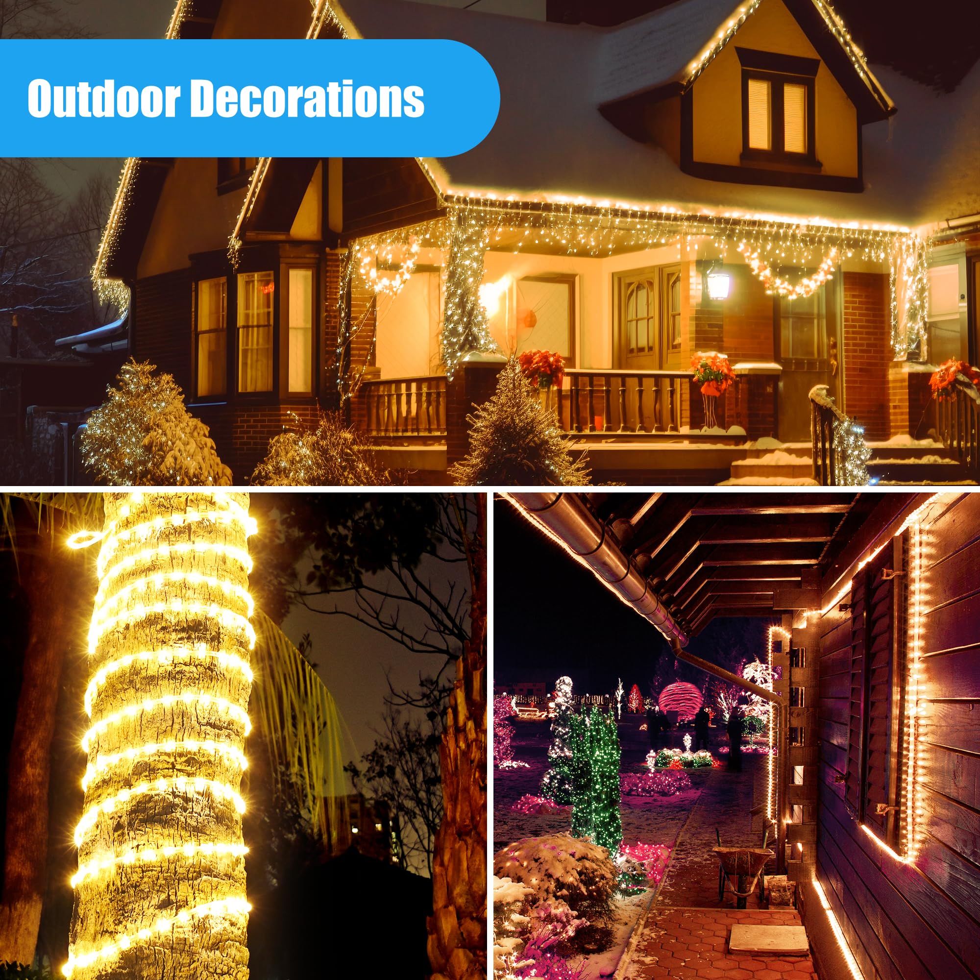 320 LED 48Ft Connectable Waterproof Outdoor Rope Lights - Flexible LED Strip Lights for Indoor, Tree, Patio, Garden, Party, Wedding & Christmas Decorations (Warm White) | Perfect for Backyard, Holiday & Event Lighting
