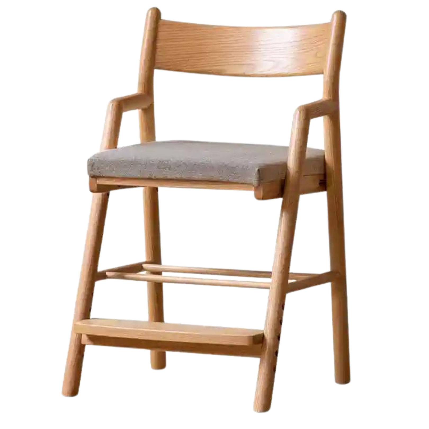 18.5x16.9x30.7 inch / 47x43x78.3сm / Natural wood color / Adjustable chair (Line Gray Soft Seat Surface)