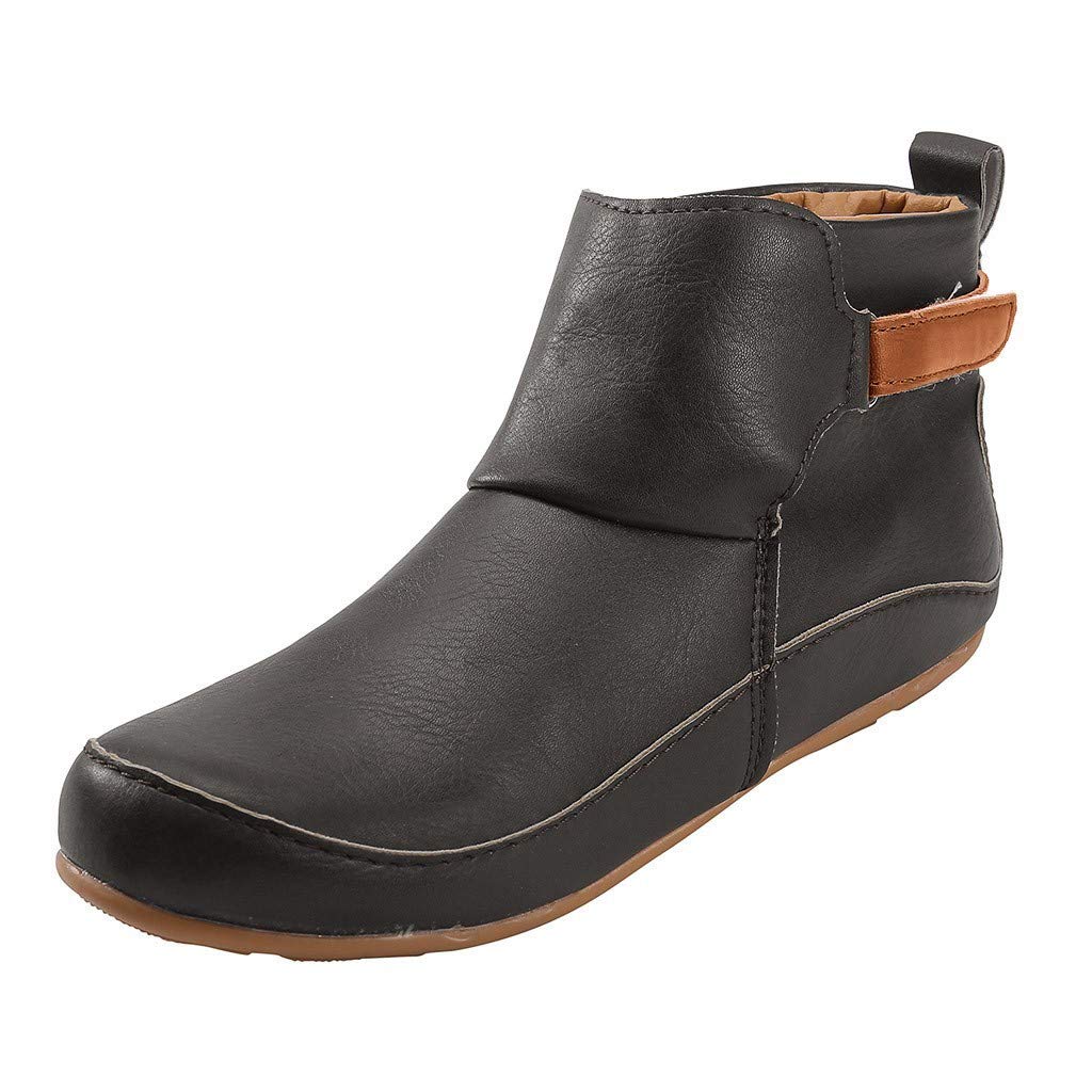 Waterproof Leather Ankle Boots for Women - Round Flat Toe Vintage Winter Boots with Comfortable Fit | Perfect for Outdoor Activities, Casual Wear & Cold Weather Fashion