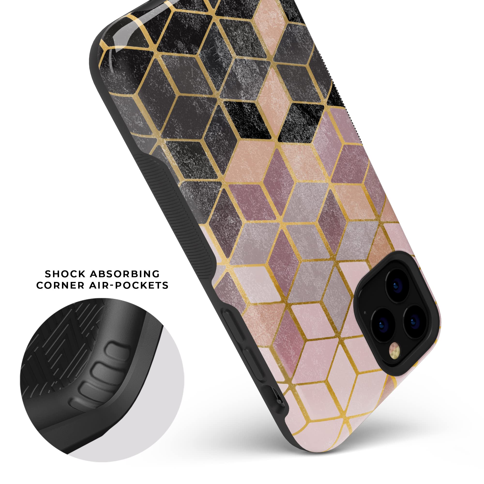 Casely iPhone 11 Pro Max Case - Geo Rose Gold Marble Protective Phone Cover | Slim Fit, Shockproof & Scratch Resistant | Perfect for Work, Travel & Everyday Use