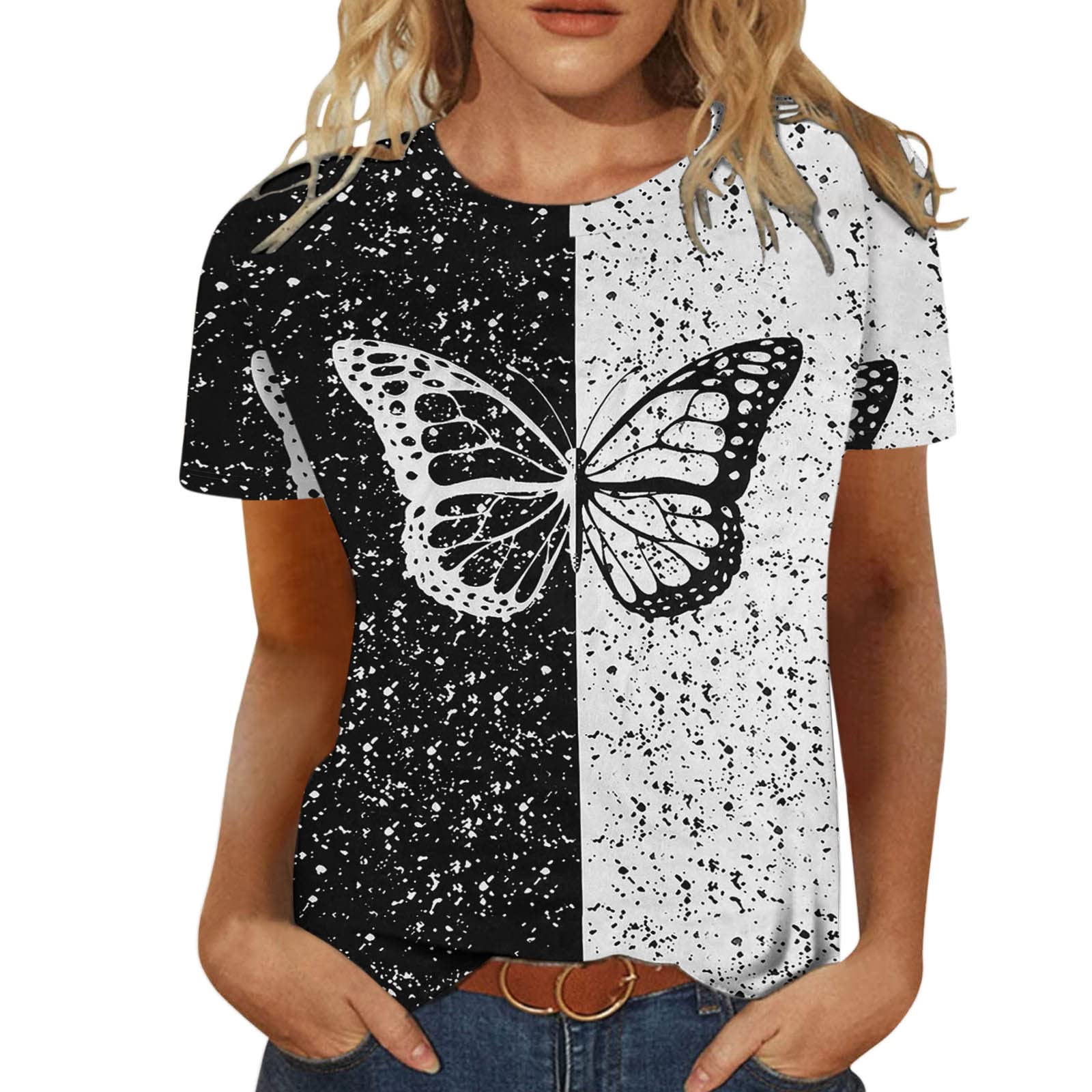 Women's Floral Print Short Sleeve T-Shirt - Casual Summer Round Neck Tee with Animal Print - White V-Neck Sweatshirt for Beach, Travel & Everyday Wear