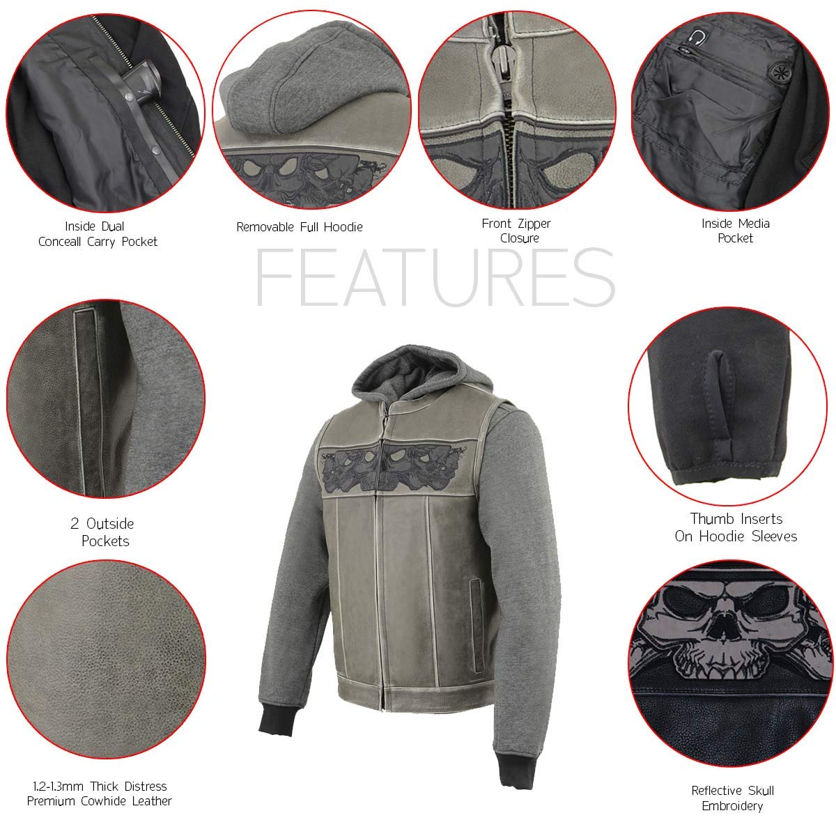 Milwaukee Leather Men's Classic Collarless Motorcycle Vest - Genuine Leather Biker Jacket for Harley Riders | Size Large | Durable & Stylish Riding Gear for Cruiser Motorcycles & Road Trips