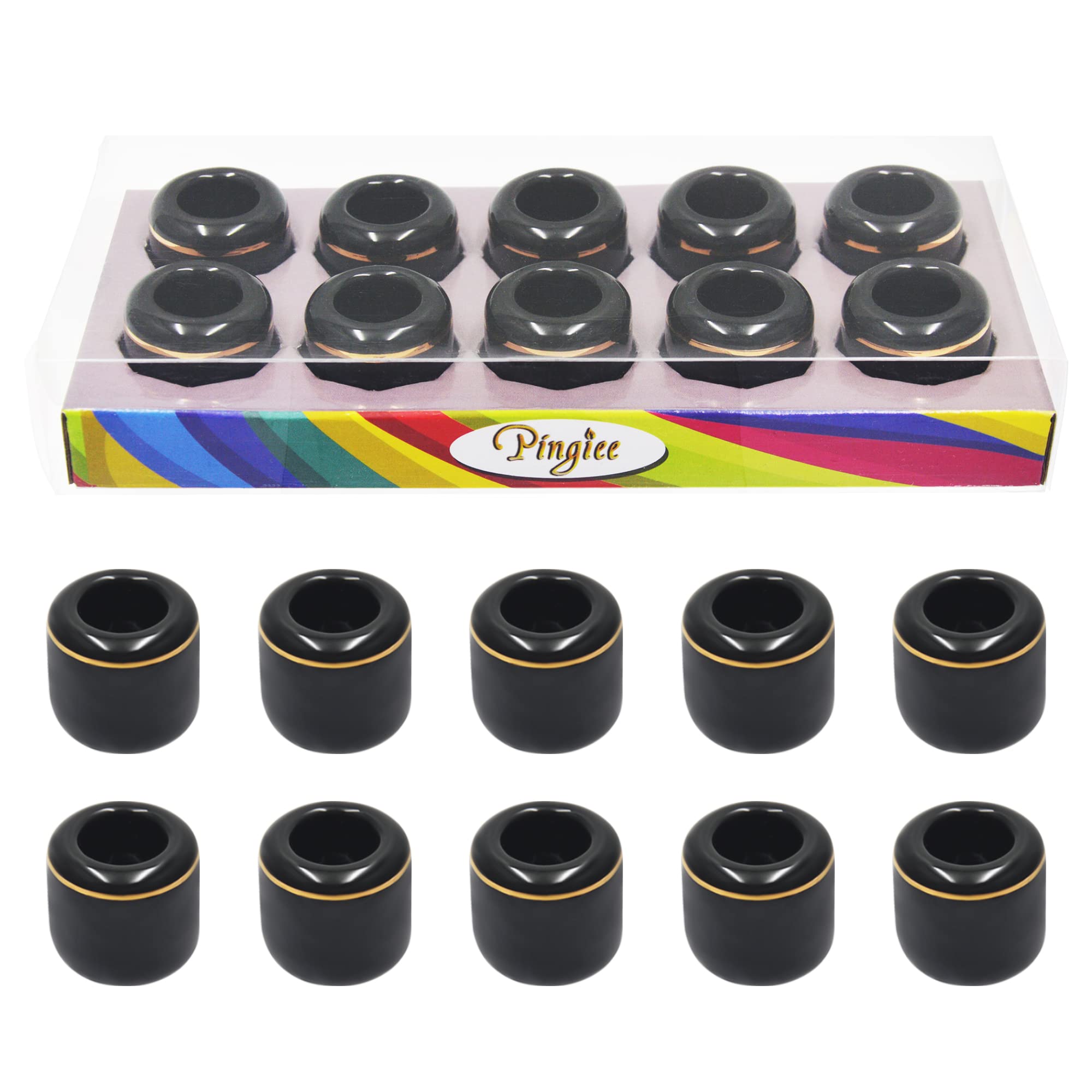 10-Piece Ceramic Chime Candle Holder Set for Witchcraft, Wiccan Rituals & Spells - Gold & Black Candle Stands for Meditation, Altar Decor & Spiritual Practices