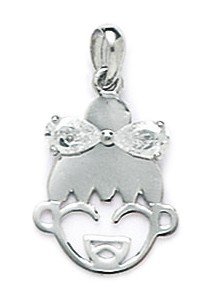 14K White Gold CZ Cubic Zirconia Simulated Diamond Pendant Necklace for Women - 21x13mm Elegant Face Design Jewelry Gift for Her - Perfect for Anniversary, Birthday, Valentine's Day & Special Occasions