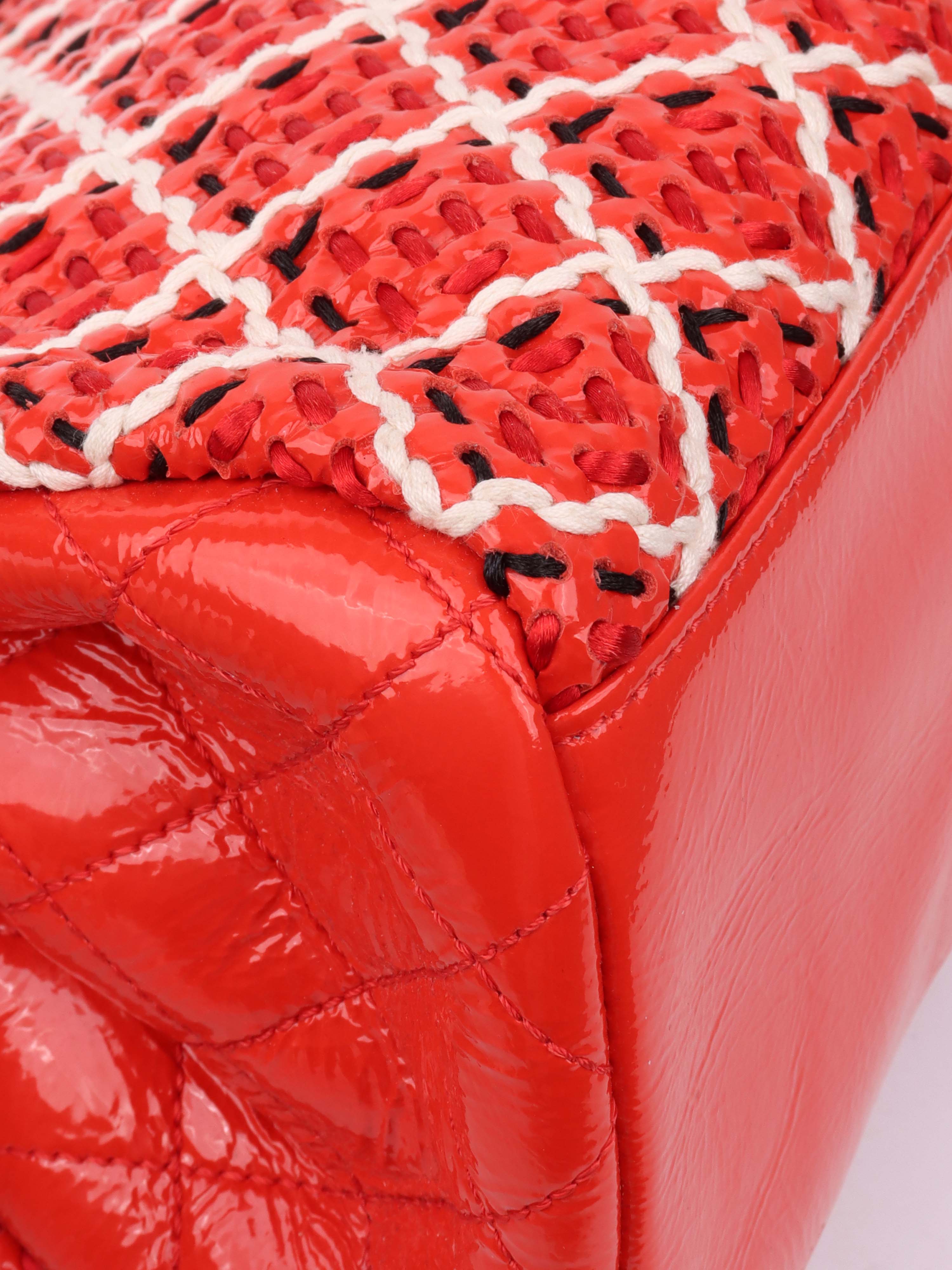 Chanel Limited Edition Red Patent Leather & Tweed Double Chain Shoulder Tote Bag - Luxury Designer Handbag for Women, Perfect for Work, Parties & Special Occasions