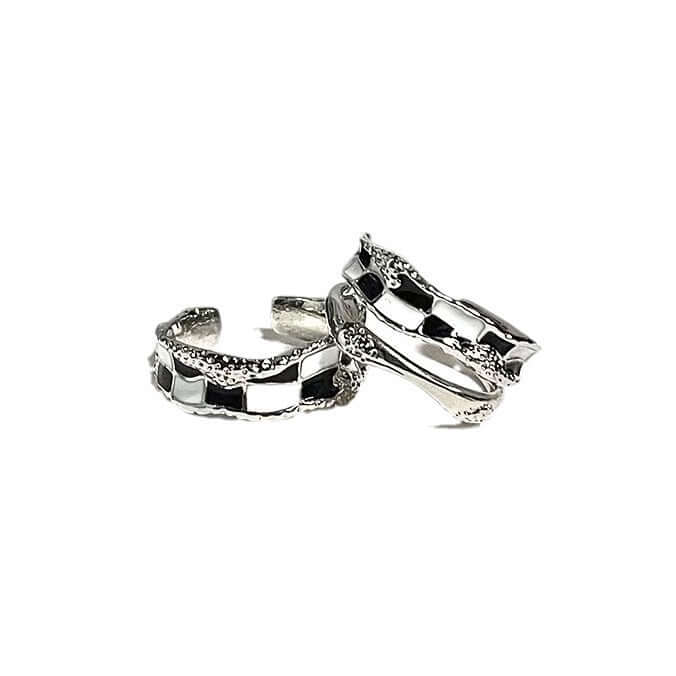 Black & White Checkerboard Layered Silver Ring for Women | JZ2517 | Elegant Stackable Jewelry for Everyday Wear & Special Occasions