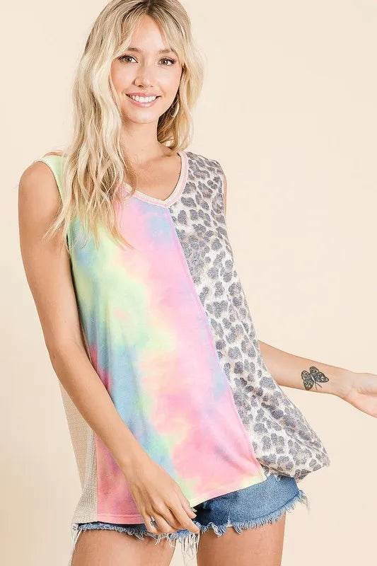 Stylish BiBi Sleeveless Printed Contrast Front Top for Women | Summer Fashion, Casual Outfits, Beach Wear & Party Looks