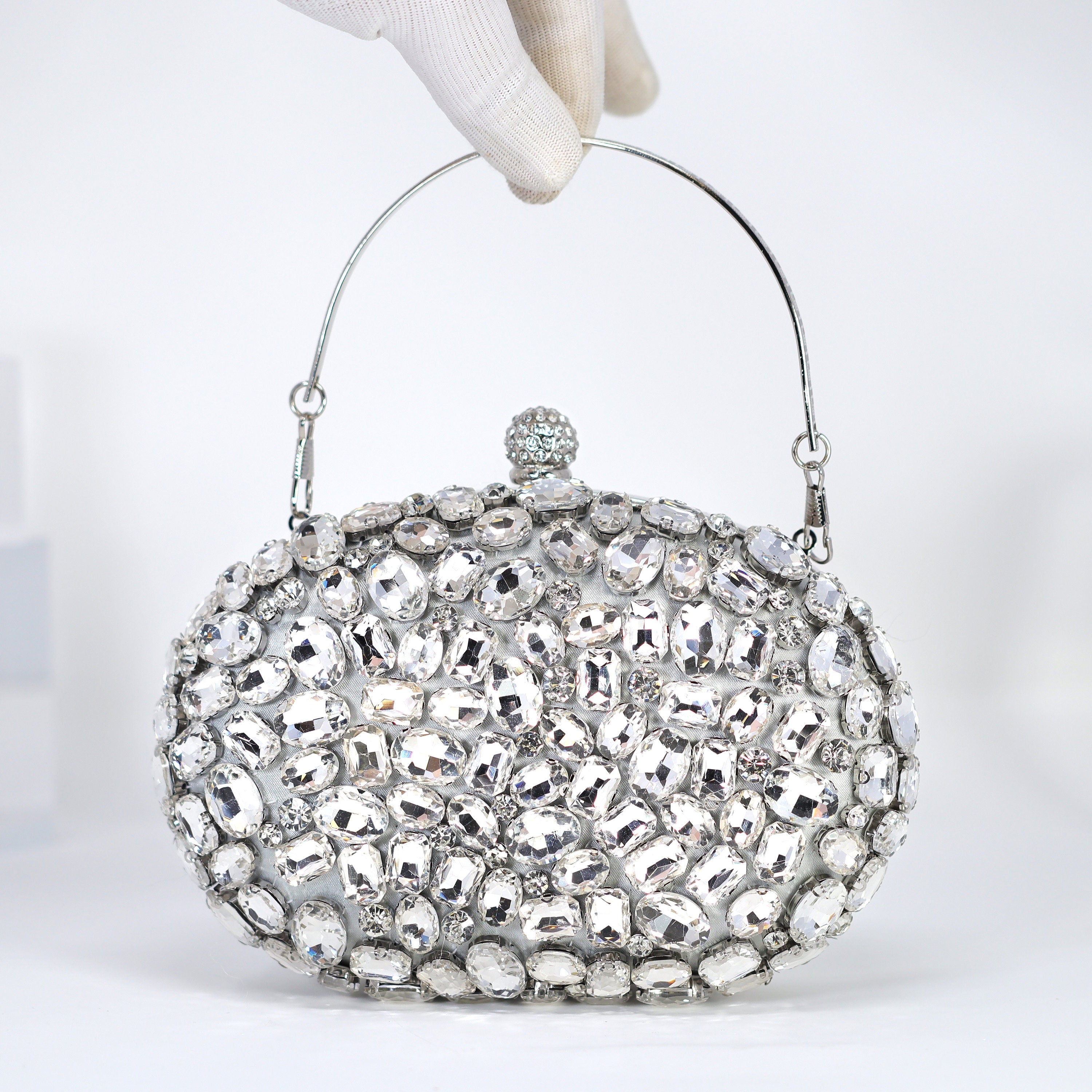 Sparkling Rhinestone Wedding Clutch - Elegant Beaded Evening Bag for Bride, Bridal Party & Formal Events | Beige Crossbody Purse for Weddings, Prom & Special Occasions