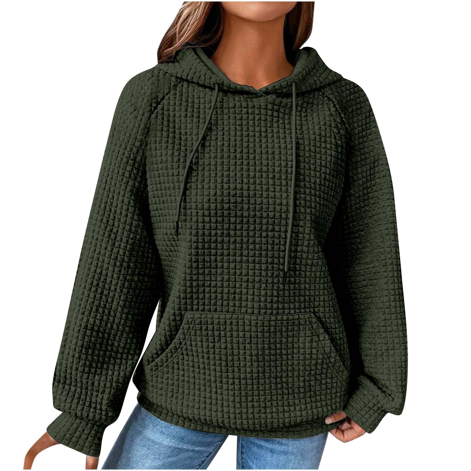 Women's Waffle Hoodie - Multicolor Comfortable Casual Pullover Sweatshirt with Pocket | Loose Fit Trendy Tops for Everyday Wear, Lounge & Outfits