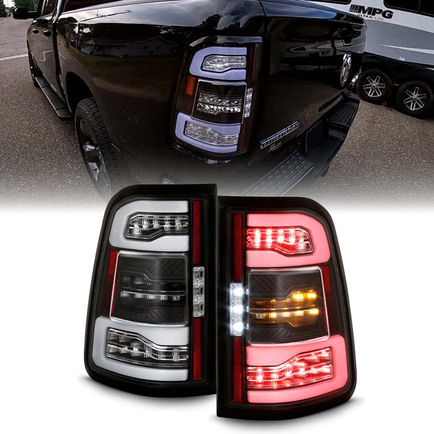 AKKON LED Tail Lights for 2019-2022 Ram 1500 - Black Sequential Turn Signal Brake Lamps (Halogen Type, Pair) | Upgrade Your Truck's Style & Safety for Night Driving & Off-Road Adventures