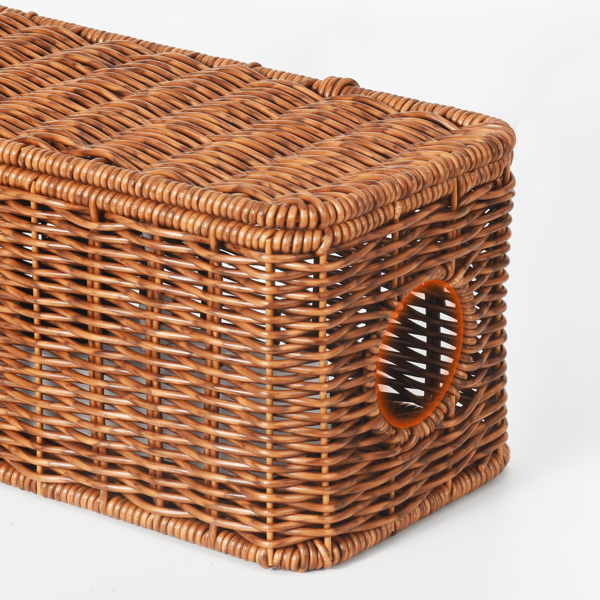 Handmade Rattan Cable Management Box with 2 Open Slots - Orapoke Cord Organizer for TV, Computer, Router & Power Strip - Under Desk Wire Hider for Office & Home Organization (Perfect for Living Room, Bedroom & Workspace)