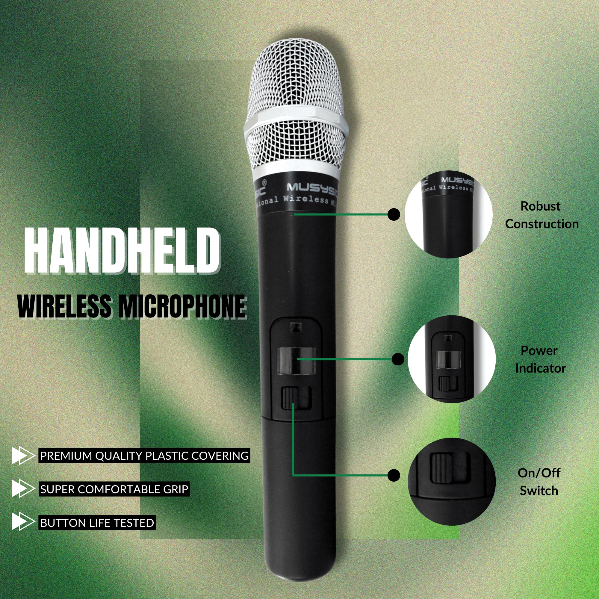 MUSYSIC U2HL 2-Channel UHF Wireless Microphone System - Handheld, Lapel & Headset Mic for Professional Performances, Events & Church (FCC Certified)