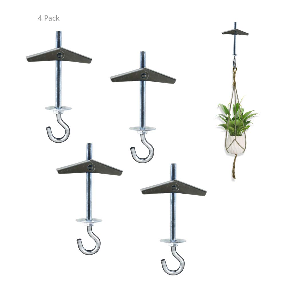 Heavy Duty Ceiling Hooks for Plants - 4 Pack Carbon Steel Spring Toggle Bolts - Wall & Ceiling Installation