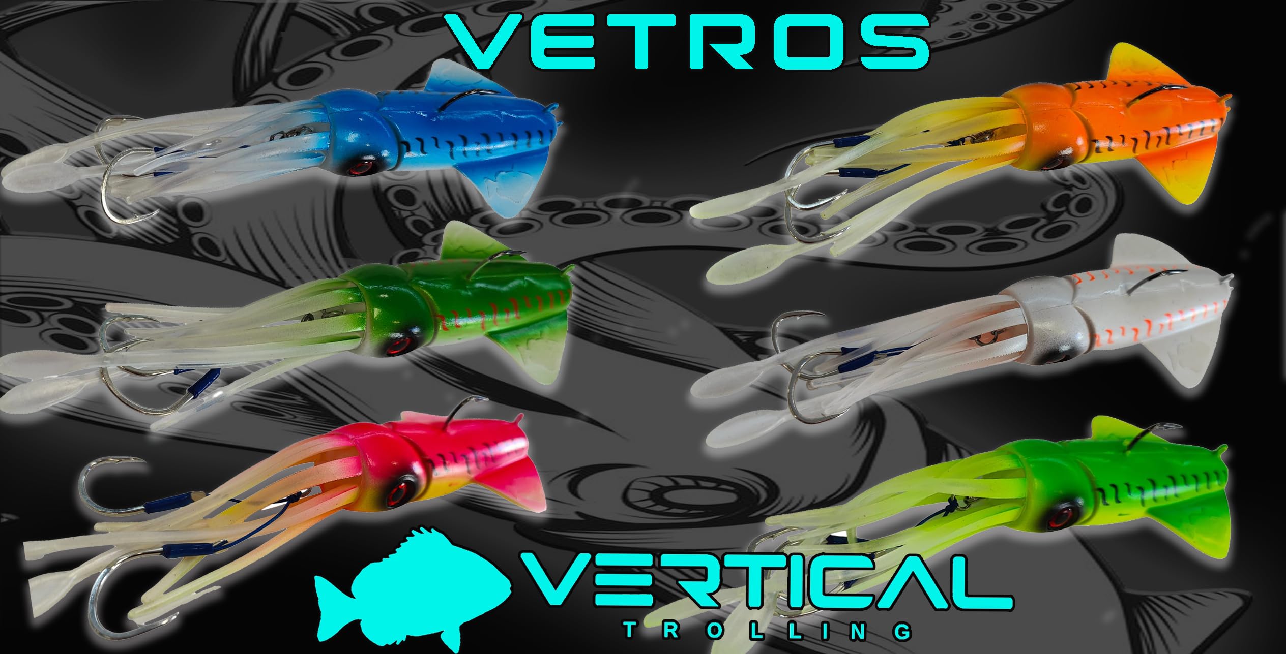 Premium VETROS PVC Squid Fishing Lures for Grouper, Snapper, Tuna & Amberjack - Saltwater Fishing Bait for Offshore & Deep Sea Angling