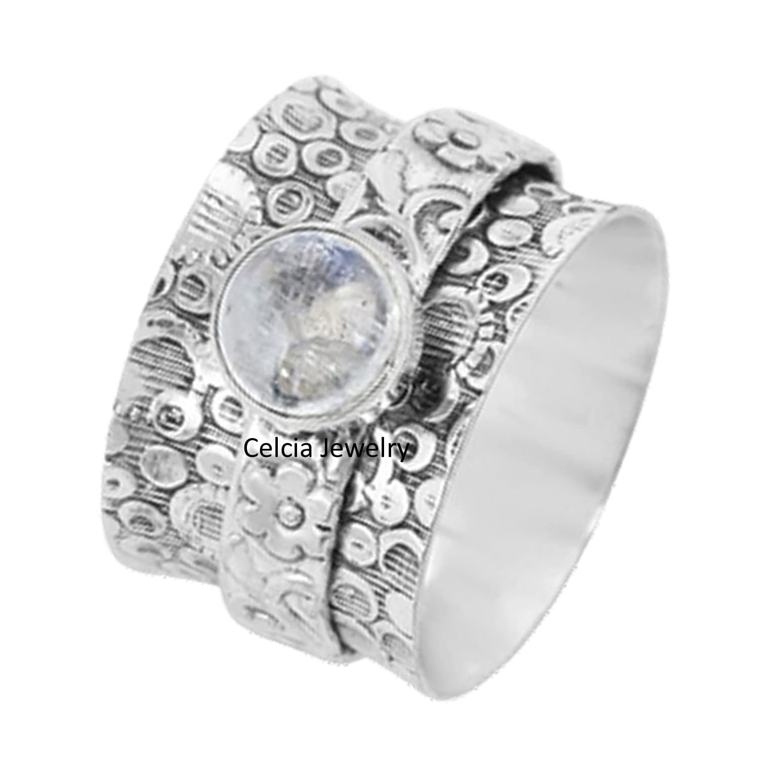 Natural Moonstone Spinner Ring for Anxiety Relief - Fidget Spinning Thumb Ring for Meditation & Stress Relief - Beautiful June Birthstone Jewelry (Size 7) - Perfect for Office, Travel & Daily Wear