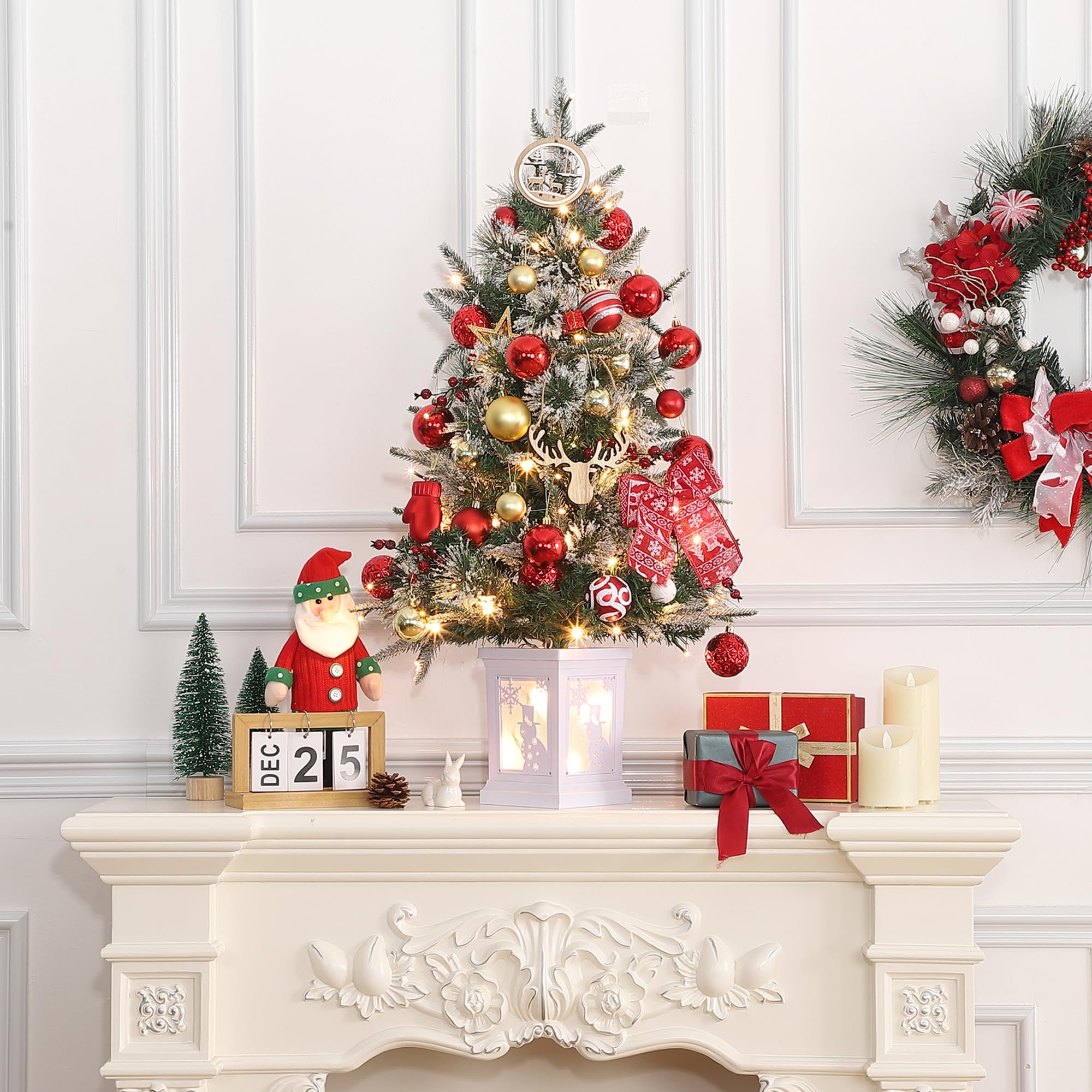GARVEE 3 FT Pre-Lit Artificial Christmas Tree with 78 Warm White LED Lights & Battery-Powered Illuminated Base - Perfect for Home, Office, and Holiday Party Decorations