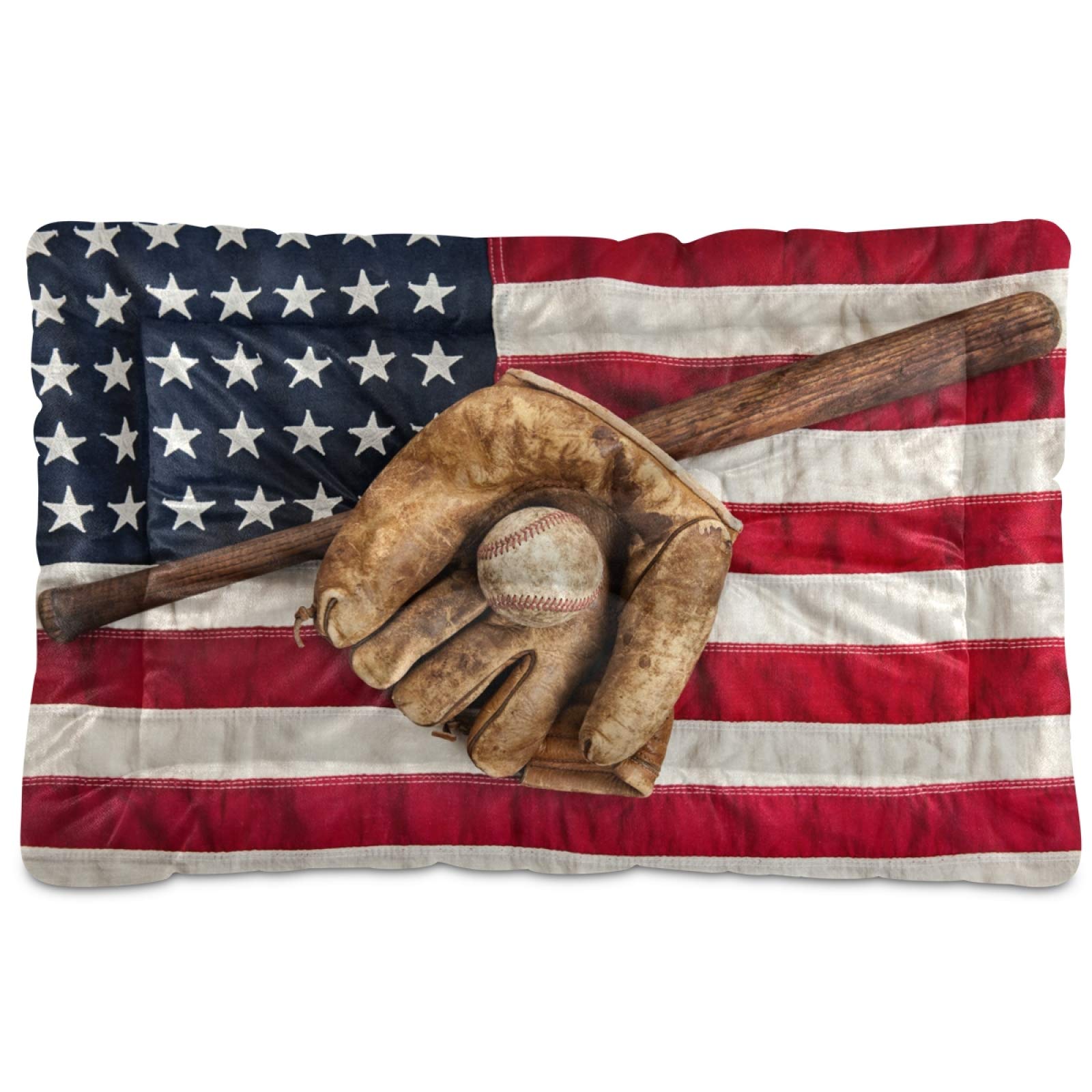 Vintage Baseball Bat Design Pet Bed - Ultra Soft Rectangle Dog & Cat Bed for Small Medium Large Breeds, 36x24 Inch - Cozy Calming Bed for Living Room, Bedroom & Kennel Use