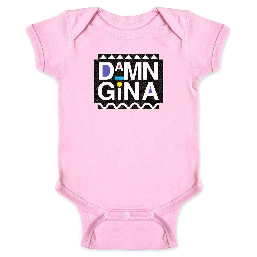 Pop Threads Damn Gina Baby Bodysuit - Retro 90s Funny Infant Outfit for Boys & Girls - Perfect Baby Shower Gift & Cute Casual Wear