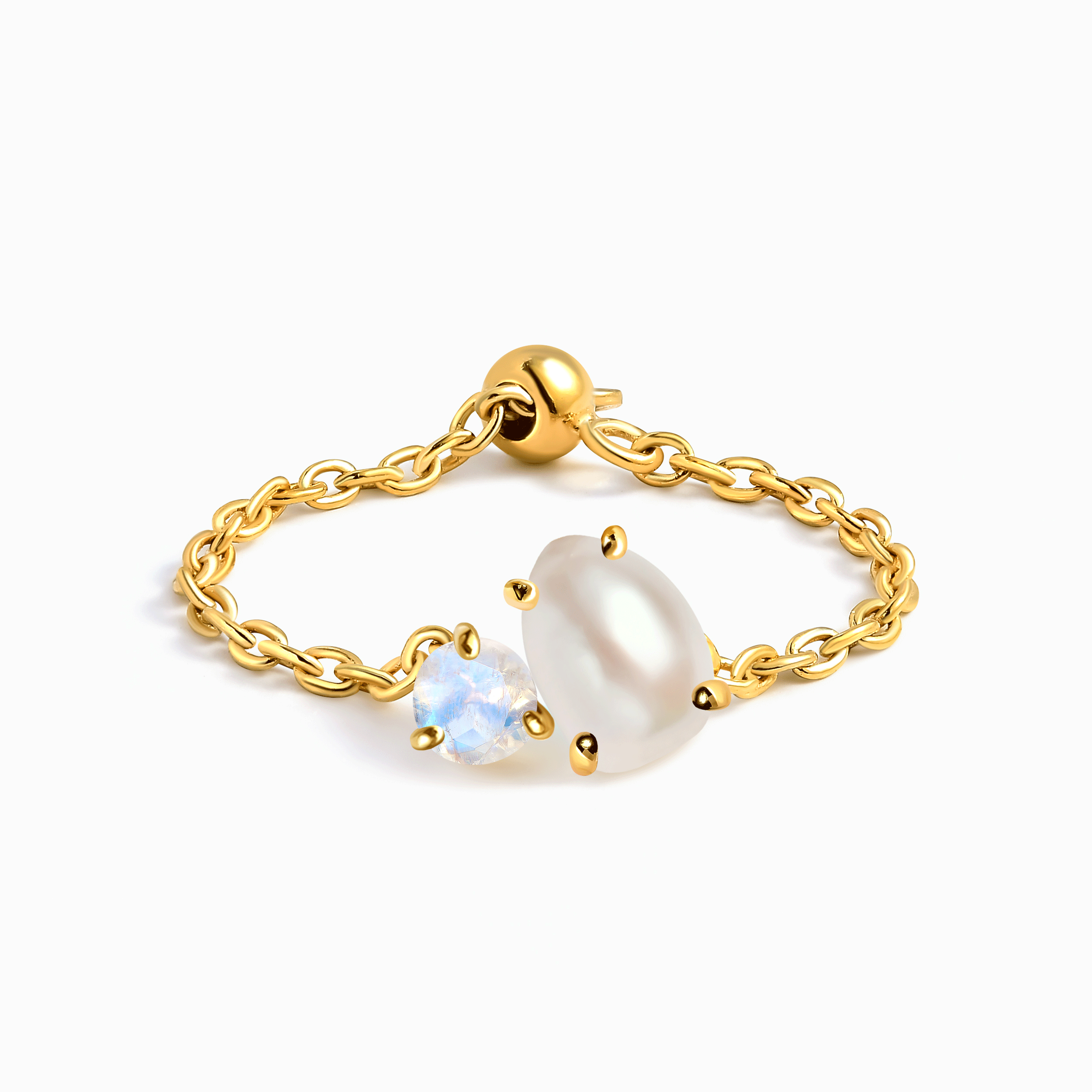 Pearl Moonstone Adjustable Chain Ring - Elegant Handmade Jewelry for Women | Perfect for Weddings, Parties & Everyday Wear | Nura Collection