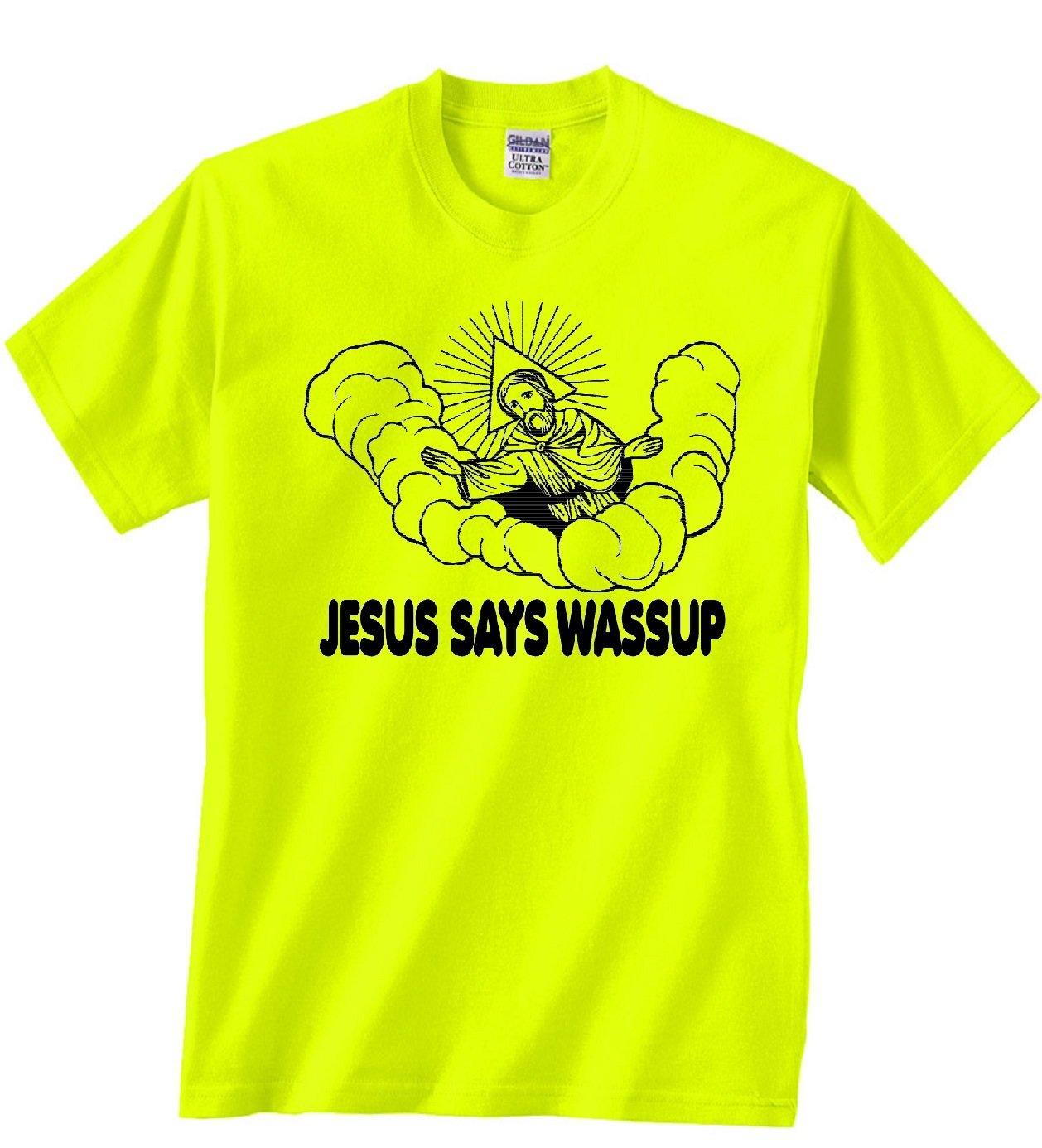 Jesus Says Wassup Safety Green T-Shirt - Funny Casual Wear