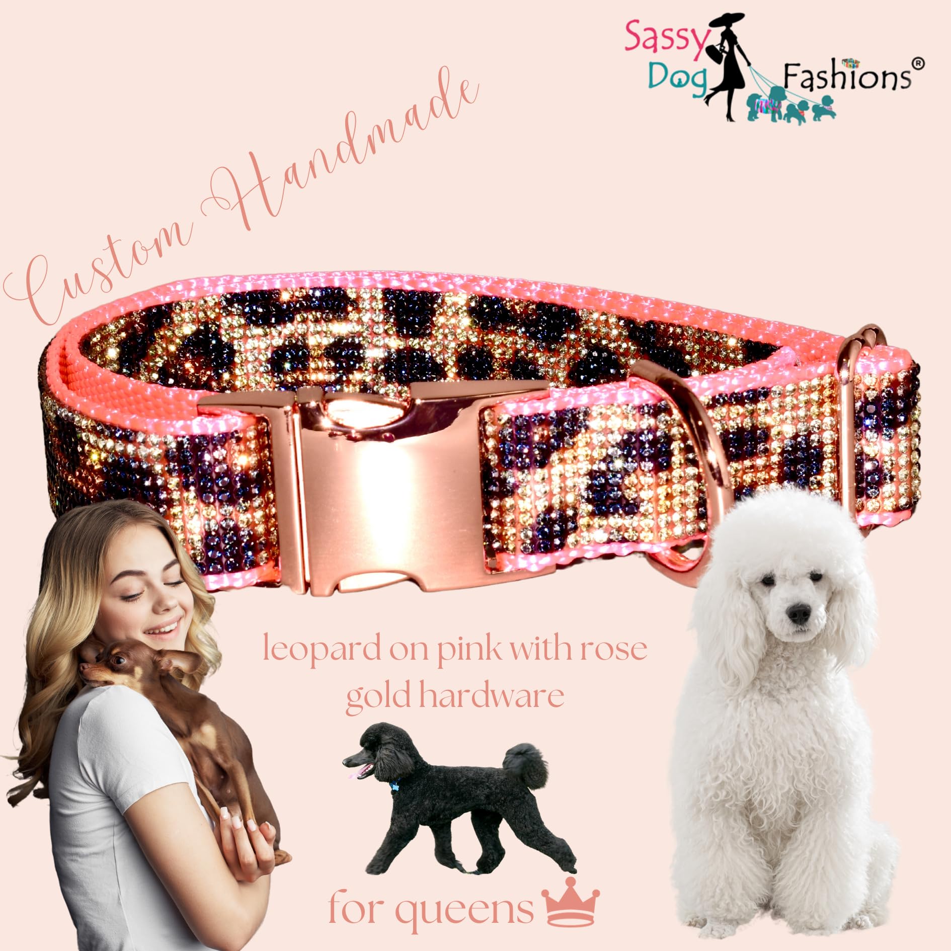 Custom Cheetah Bling Dog Collar with Rhinestones - Adjustable Sparkling Leopard Pet Collar for Small & Medium Dogs | Made in USA | Diamond-like Crystals for Shine | Perfect for Pet Parties, Walks & Fashion Accessories