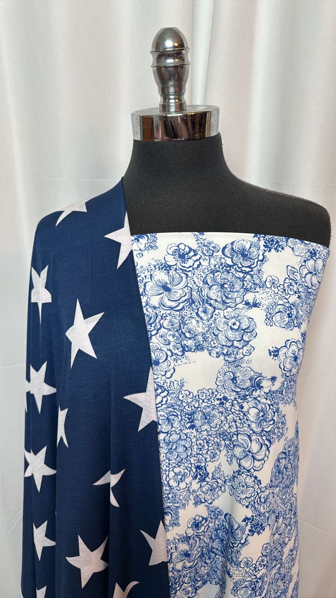 2 Yards Floral Non-Slip Fabric & 2 Yards Navy Star Bulgari Pattern - Perfect for DIY Crafts, Home Decor, and Upholstery Projects - A27459