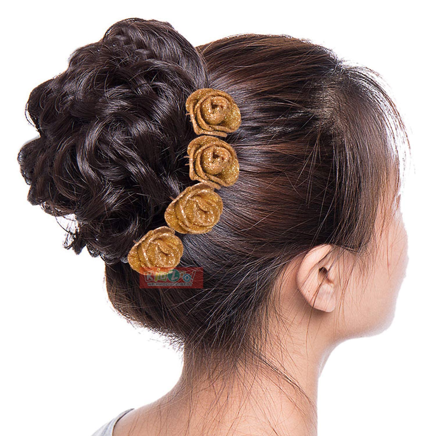 Kidzoo GOLDEN ROSE BRIDAL HAIR PINS - 4pc Glittering Hair Clips for Wedding, Bridesmaid & Special Occasions - Elegant Hair Accessories for Women & Girls - Perfect for Bridal, Prom and Formal Events