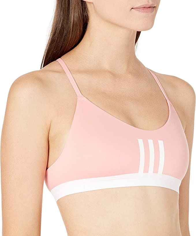 Adidas Women's All Me 3 Stripes Mesh Sports Bra - X Small Pink/White - Breathable Workout Top for Running, Yoga & Gym