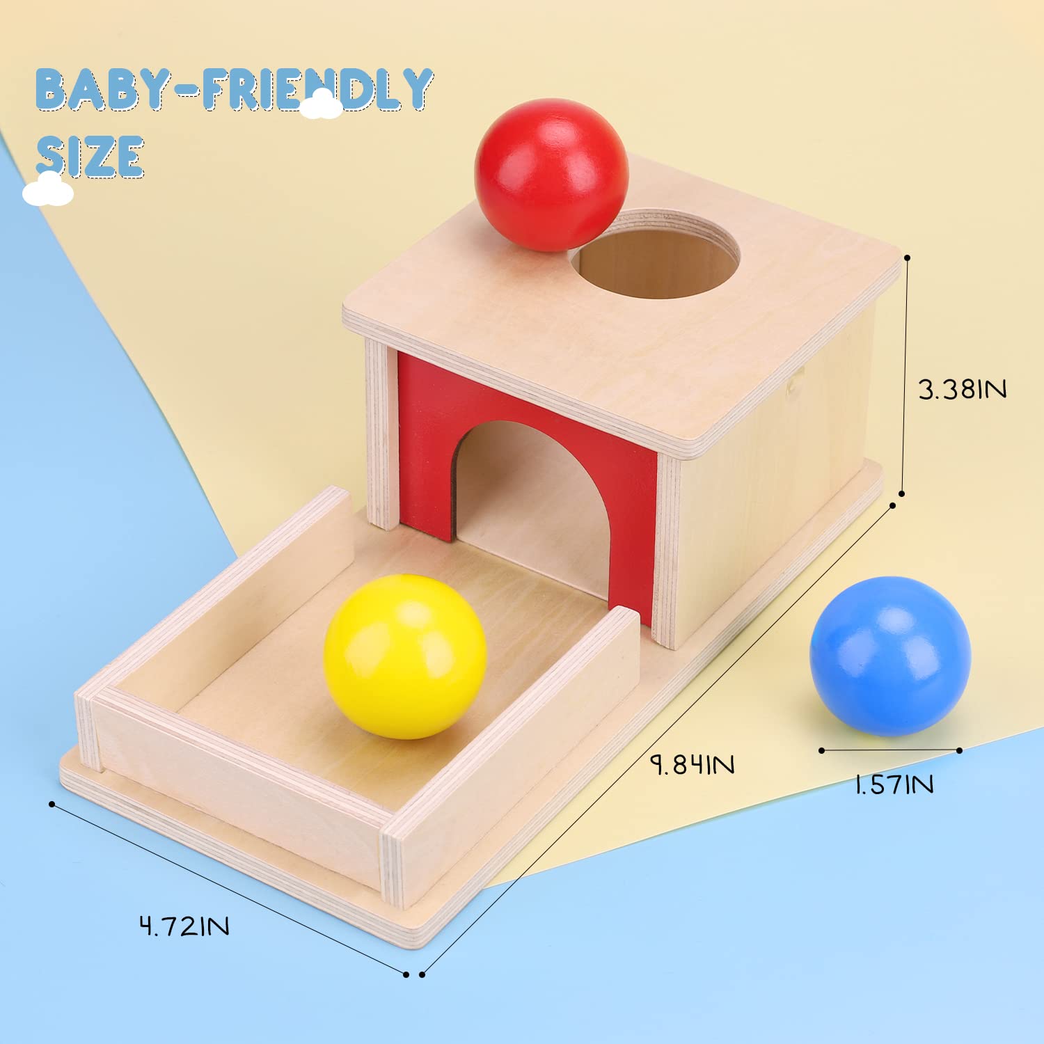 Montessori Wooden Ball Drop Toy Box with Tray & 3 Balls - Object Permanence Learning Toy for Babies 6-12 Months - Early Educational Montessori Baby Toy for Sensory Play & Fine Motor Skills Development - Perfect for Daycare, Homeschooling & Toddler Playtime