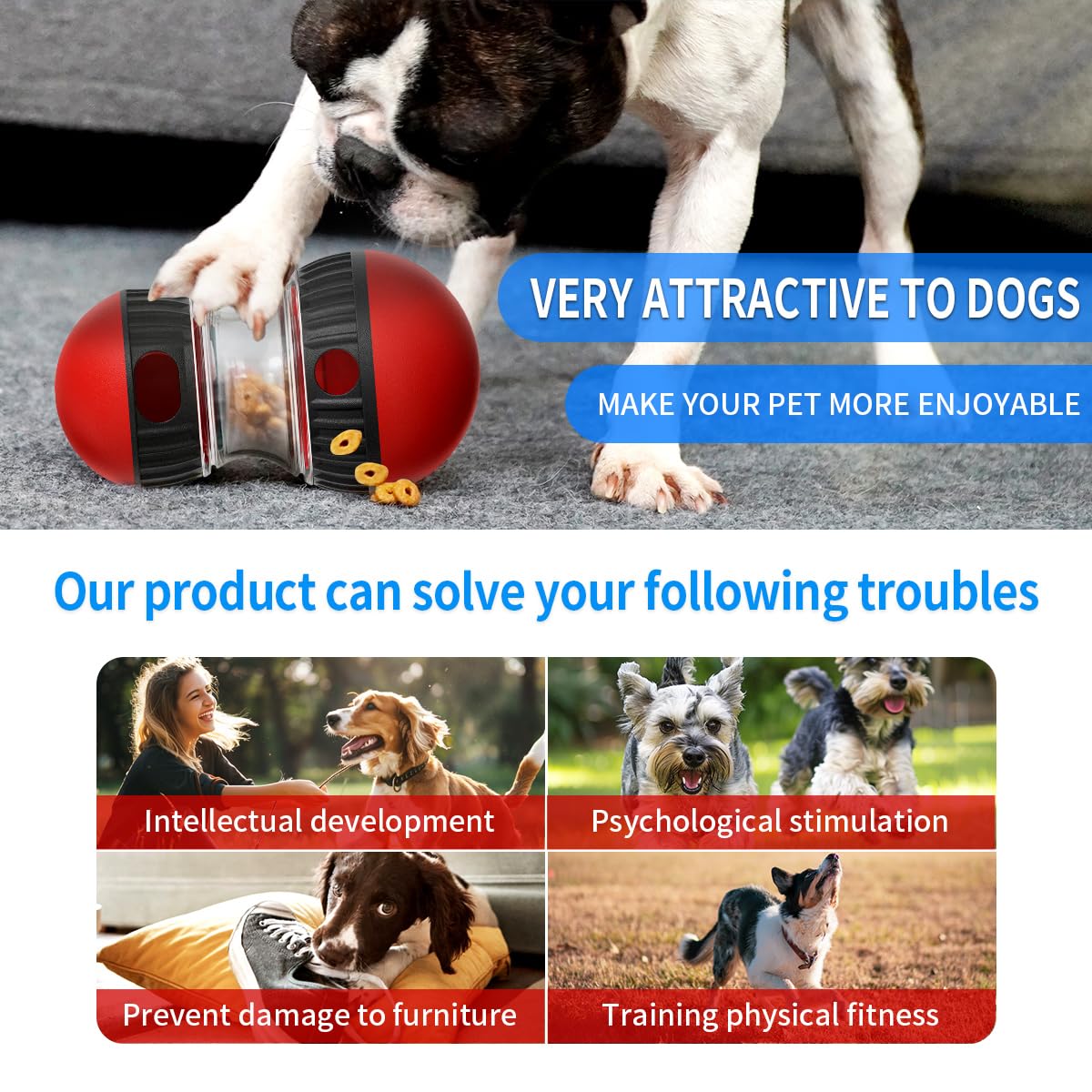 Interactive Treat Dispensing Dog Toys & Adjustable Slow Feeder Ball - Puzzle Toy for Mental Stimulation - Keeps Dogs Busy & Entertained - Perfect for Mealtime, Training & Boredom Relief