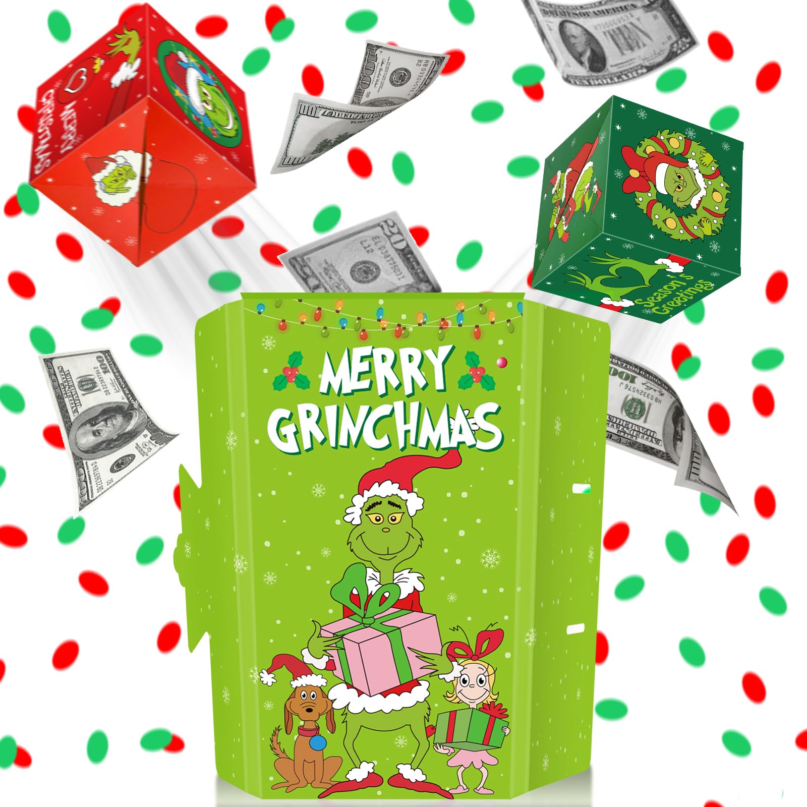 Christmas Money Explosion Gift Box - Pop Up Card with Confetti for Kids & Adults | Fun Cash Gift for Holidays