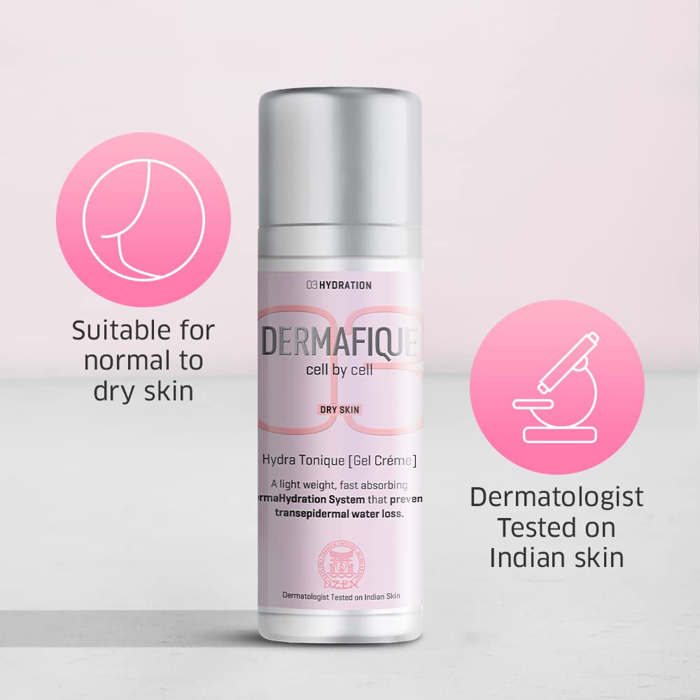 Dermafique Hydratonique Gel Creme with Shea Butter – 30g | Ultra Light Gel Face Moisturizer with Glycerin & Vitamin E | Non-Sticky Matte Finish Hydrating Cream for Normal to Dry Skin | Day & Night Facial Hydration for Glowing Skin