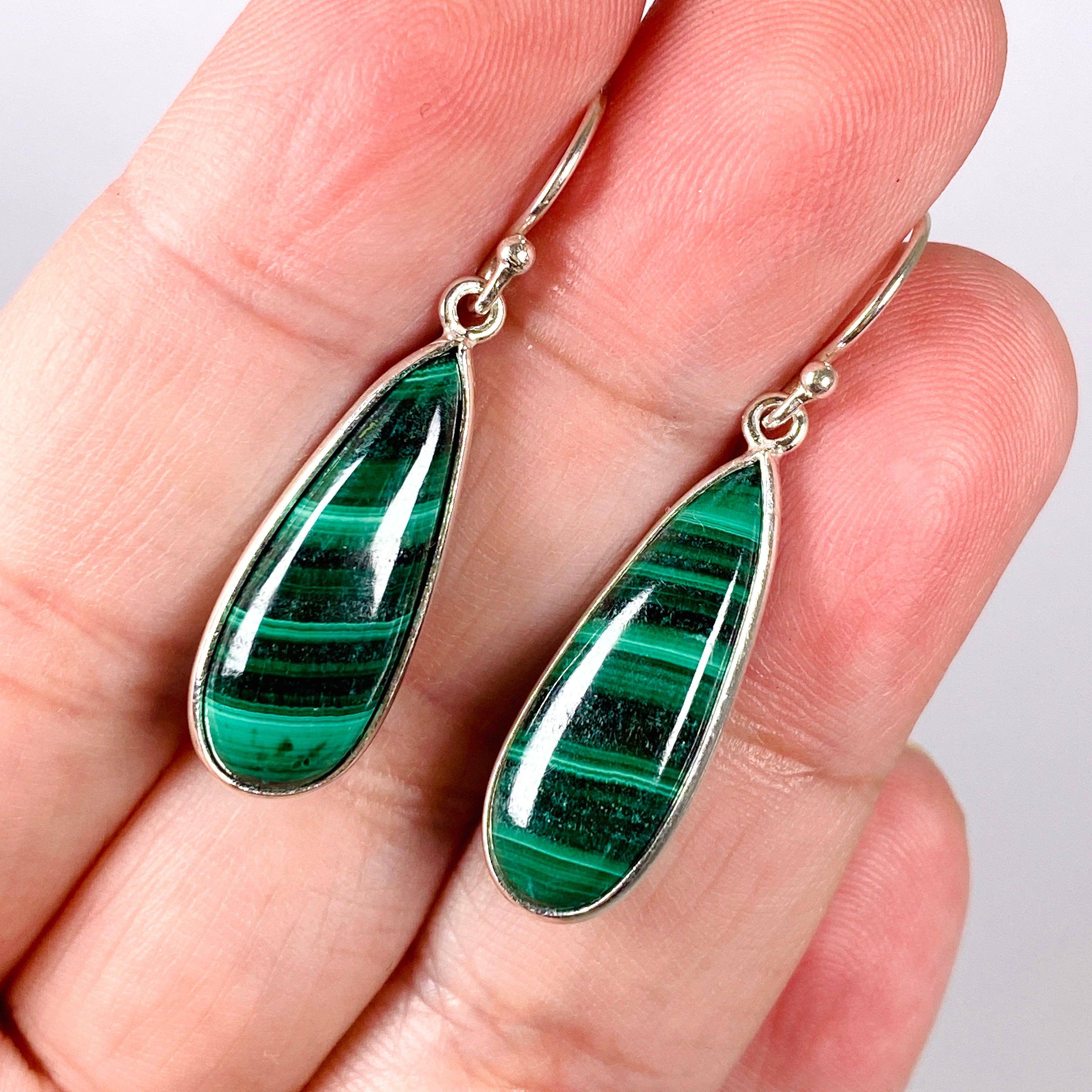 Natural Malachite Teardrop Earrings for Women - Handmade Dangle Jewelry KEGJ1338 - Perfect for Parties, Weddings & Everyday Wear