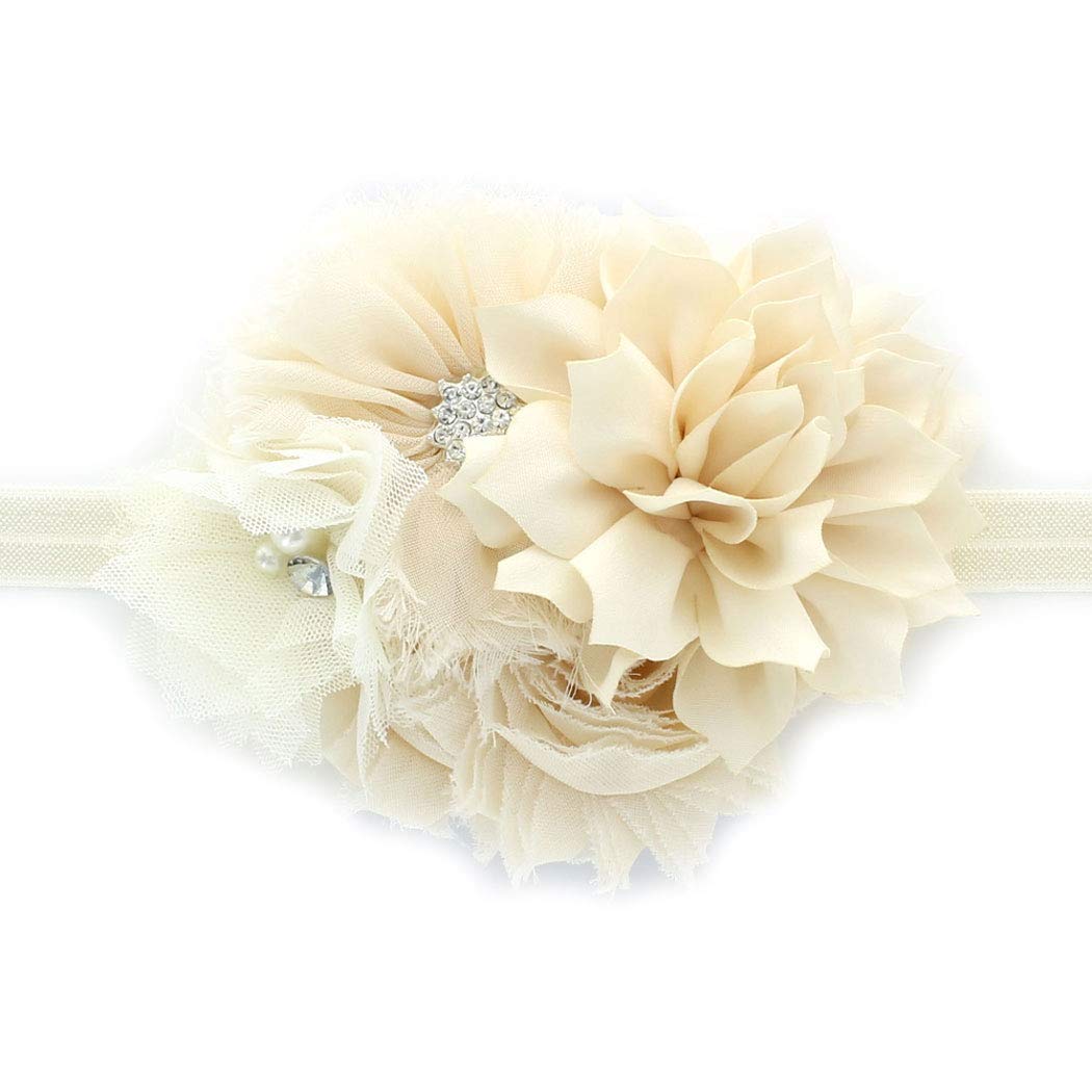 Lello Shabby Fabric Flower Cluster Headbands for Baby Girls & Toddlers - Stretchy Elastic Hair Accessories for Parties, Photos & Everyday Wear