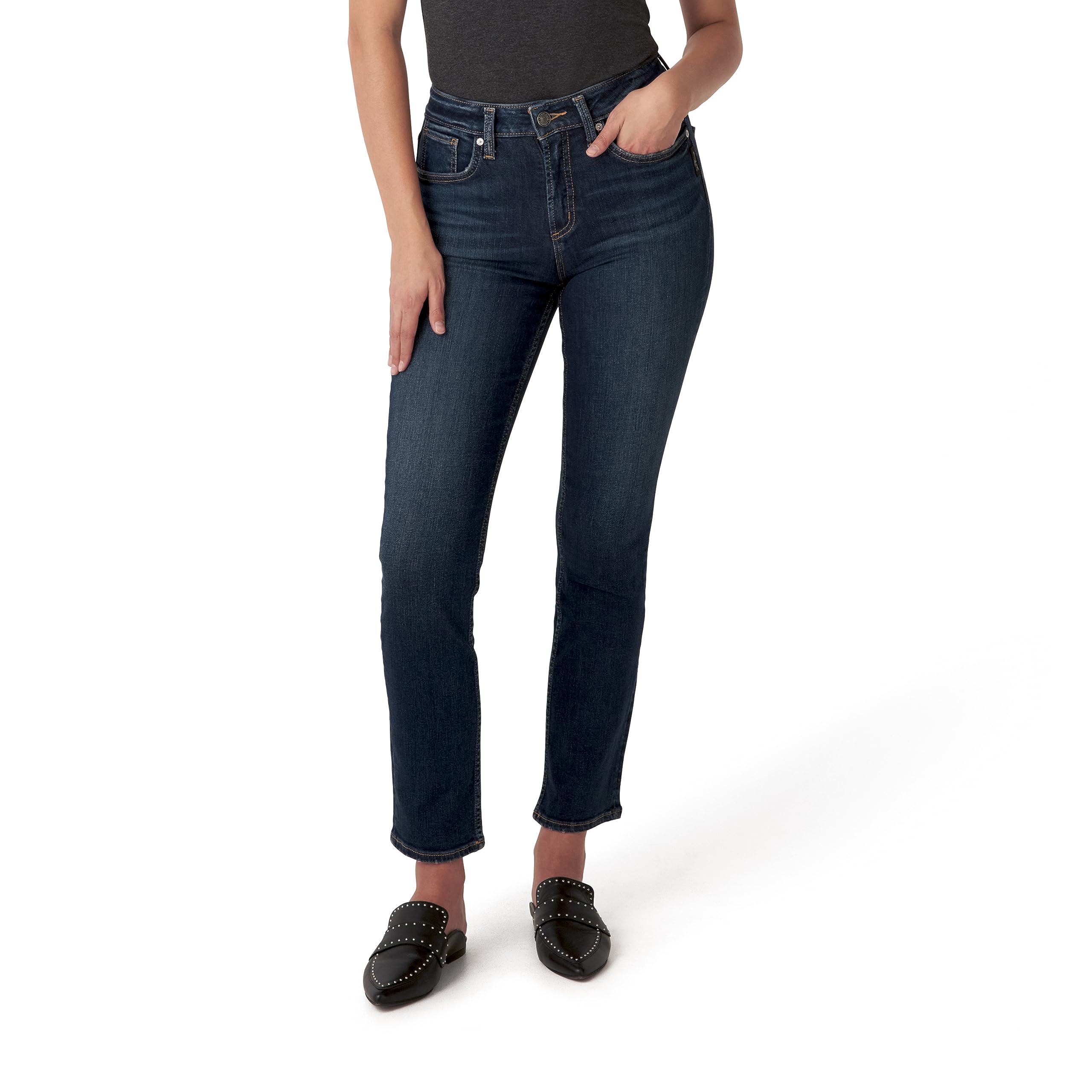 Silver Jeans Co. Women's Avery High Rise Straight Leg Jeans - Comfortable Stretch Denim Pants for Casual Wear & Everyday Outfits | Perfect for Work, Shopping and Weekend Activities