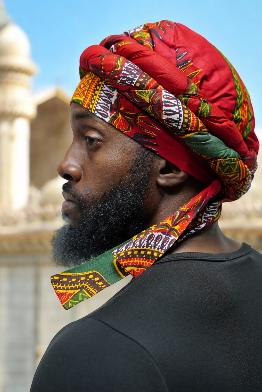 Dupsie's Ojiji Red African Print Turban DPH3975PT - Stylish Head Wrap for Women, Fashionable Hair Accessory for Parties, Weddings & Cultural Events