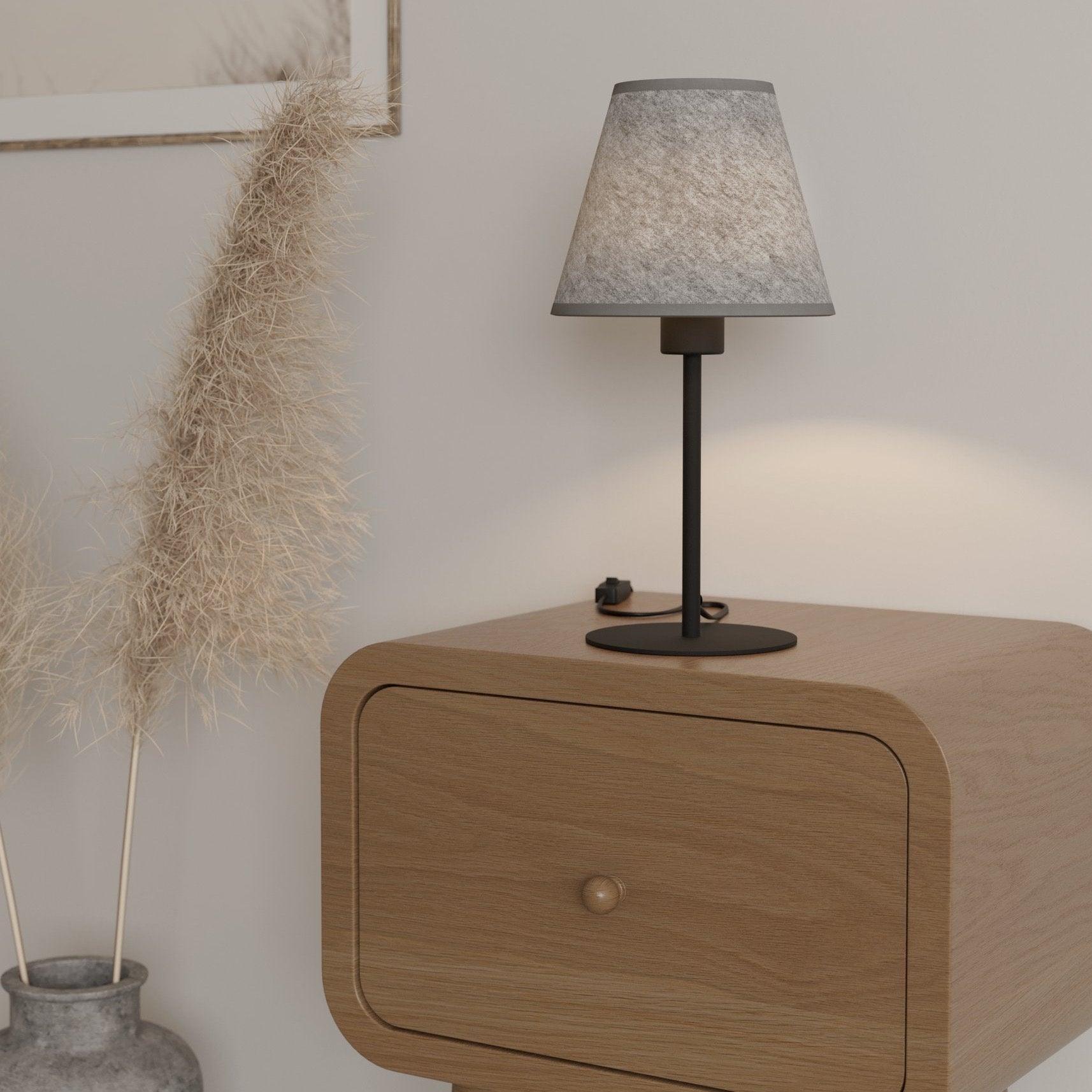 Eglo Alsager Modern Black Table Lamp with Grey Felt Shade - Stylish Home Office & Bedroom Lighting for Reading & Decor