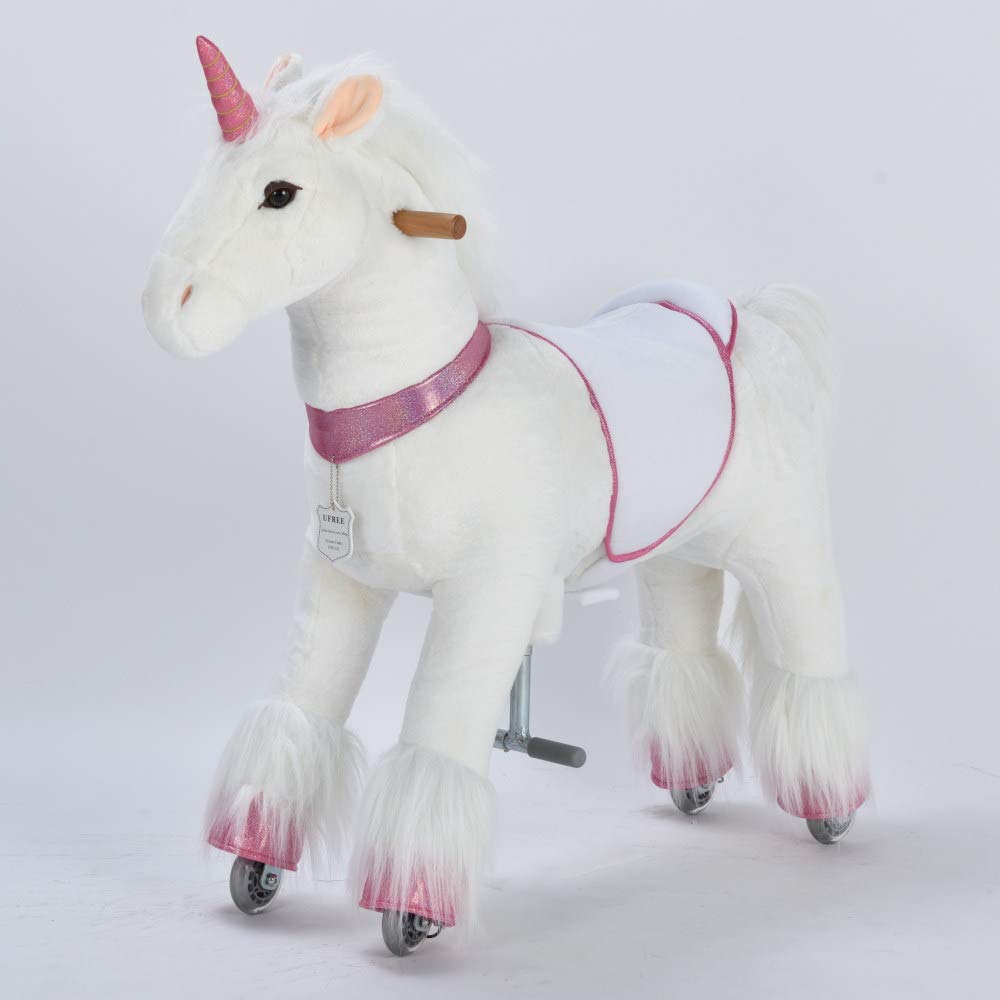 UFREE Ride-On Unicorn Plush Toy for Kids Ages 4-9 | Pink Stuffed Animal Ride-On Unicorn | Perfect for Birthday Gifts, Indoor Play & Imaginative Playtime