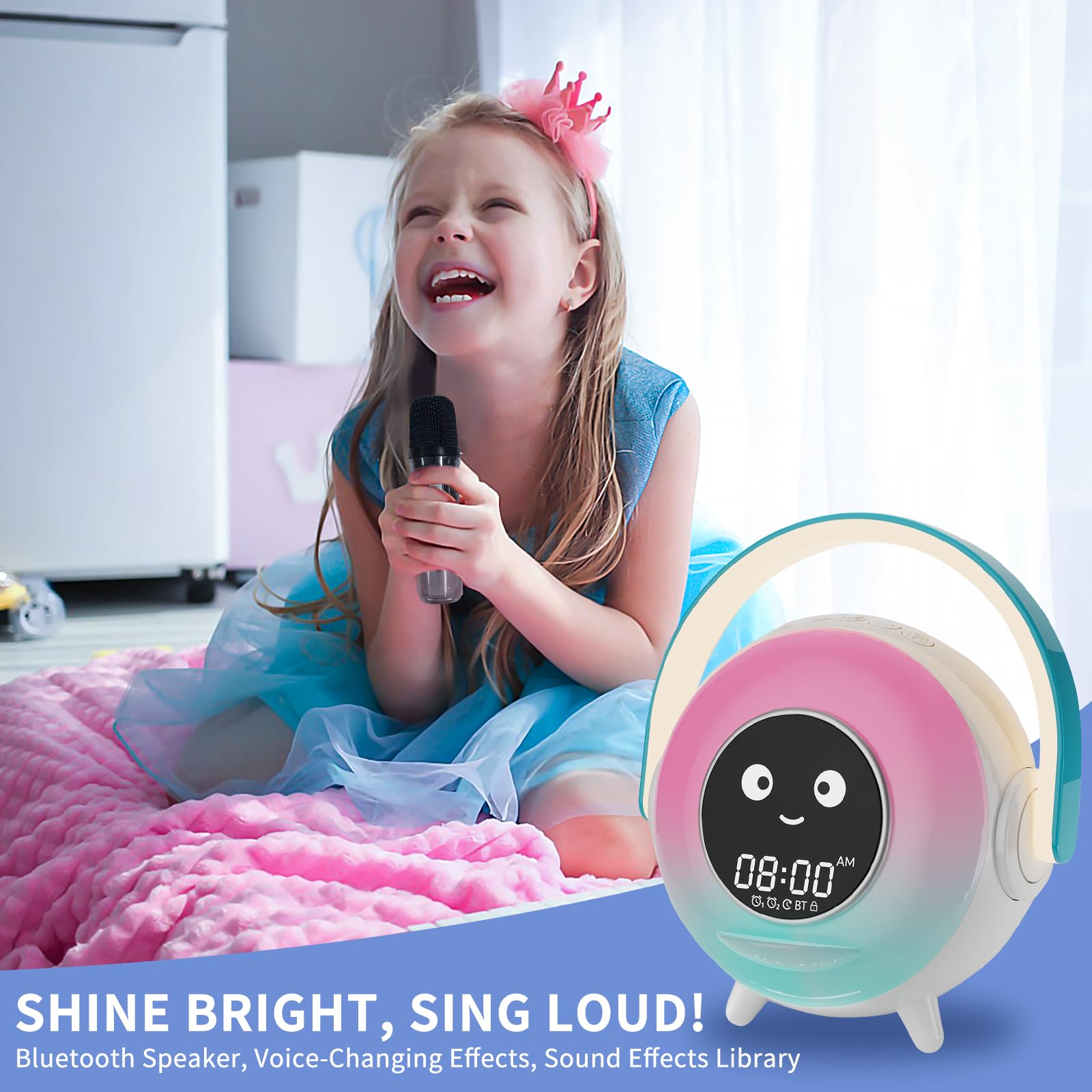 LOVME Kids Alarm Clock with Bluetooth Speaker, Night Light, Nap Timer & Microphone - Sleep Training Clock for Toddlers, Boys & Girls - Perfect for Bedrooms, Daycare & OK to Wake Light for Better Sleep Routine