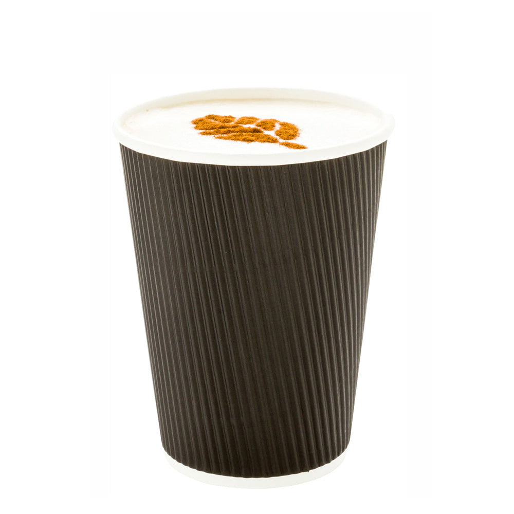 12 oz Black Paper Coffee Cups with Ripple Wall - 3.5